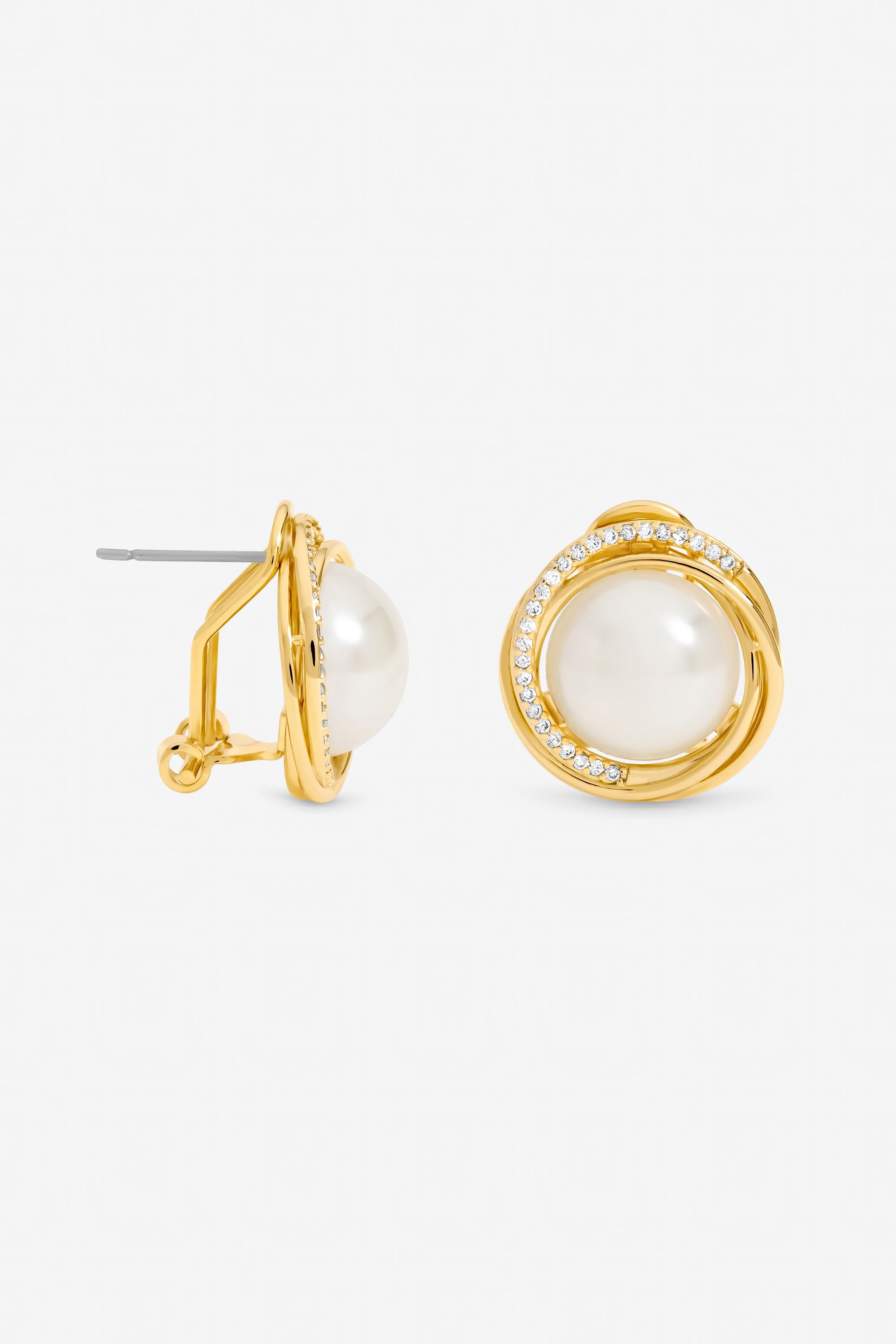 Jon Richard Gold Plated Crystal Halo and Pearl Clip Earrings