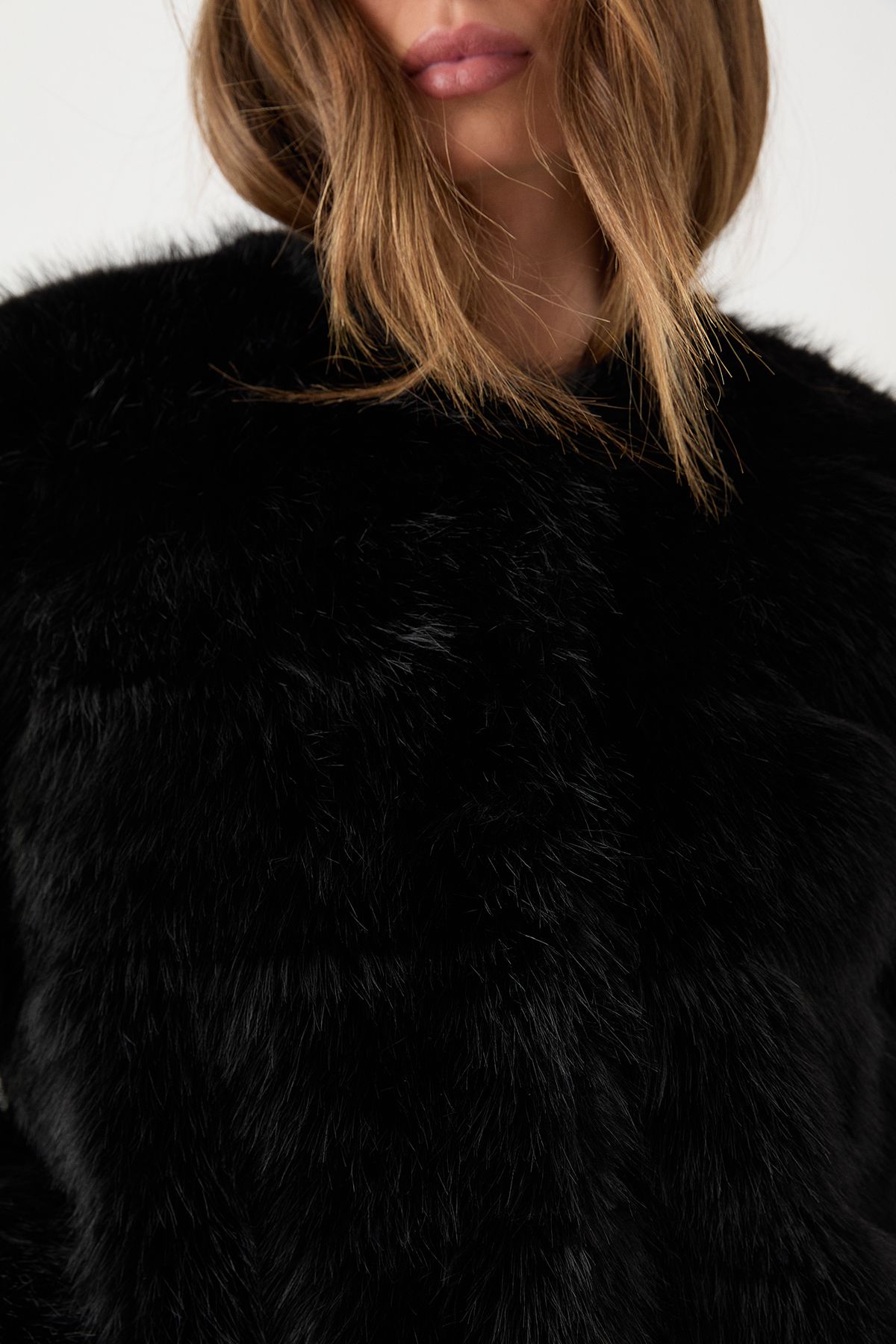 MissPap Panelled Faux Fur Coat Black image 5