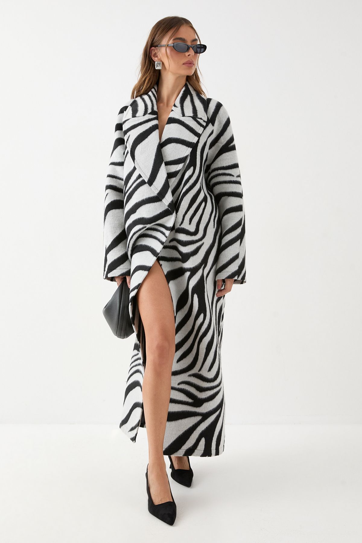 MissPap Zebra Collared Longline Jacket Mono image 1