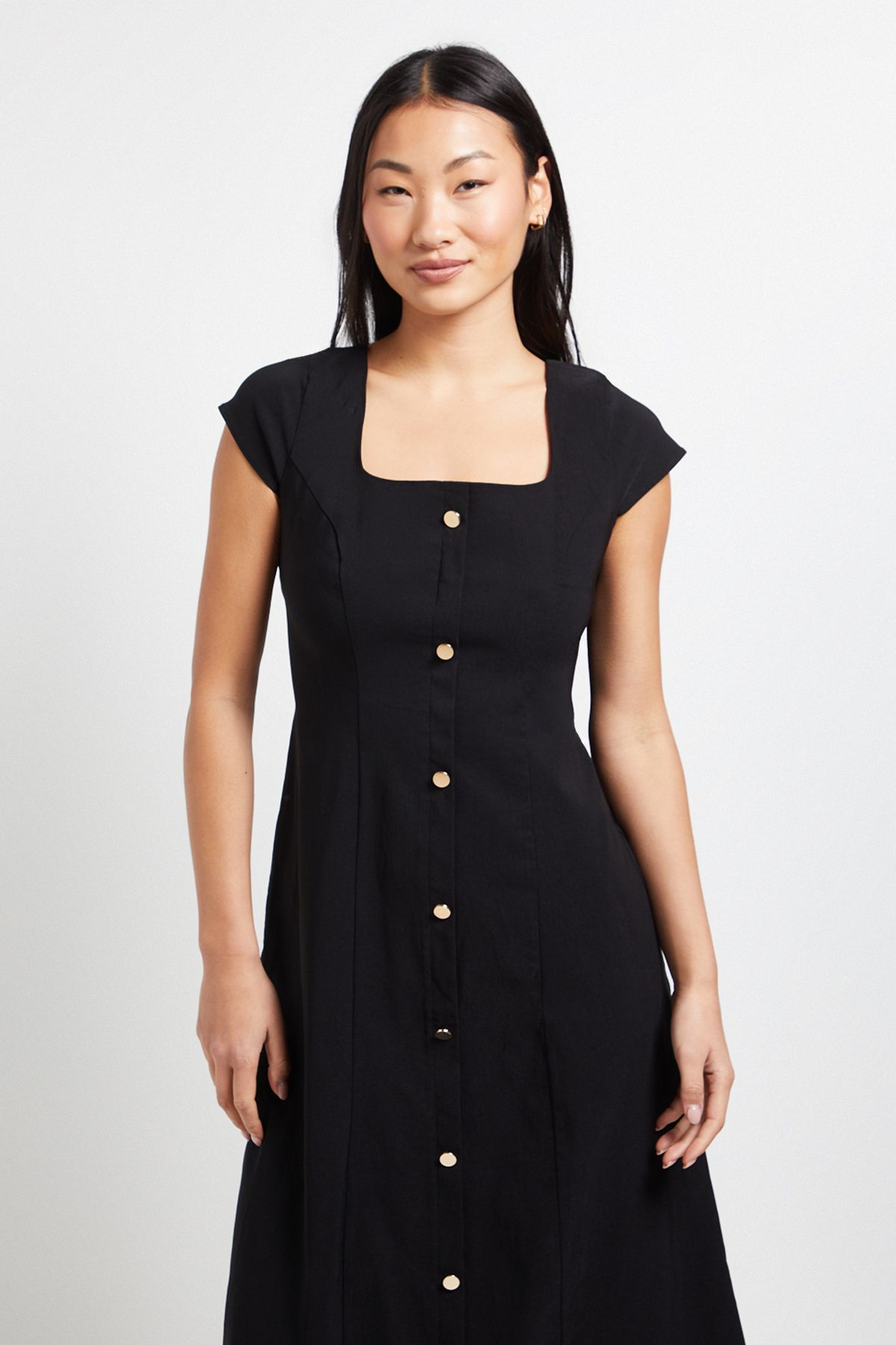 Dorothy Perkins Petite Bengaline Button Down Midi Dress Black image 2