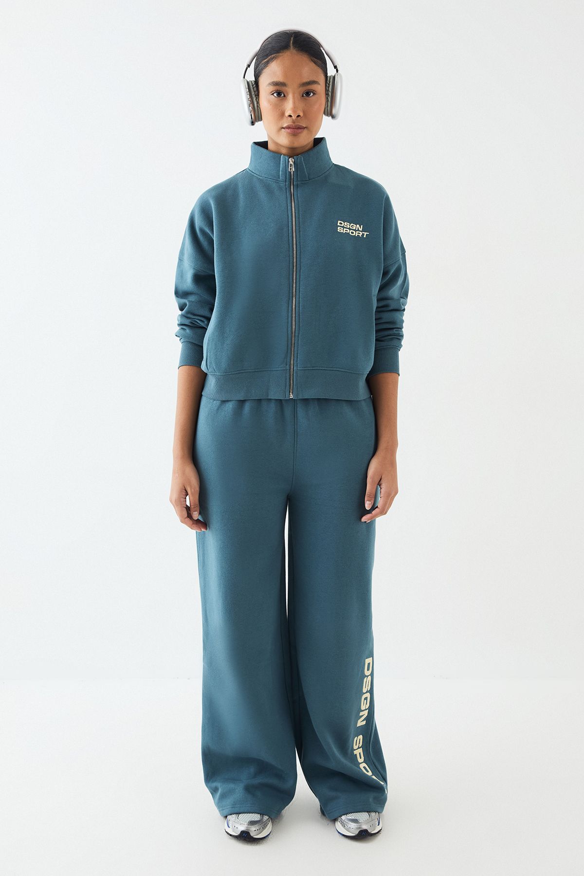 DSGN Studio DSGN Studio Sport Funnel Neck Zip Through Bomber Tracksuit Teal image 5