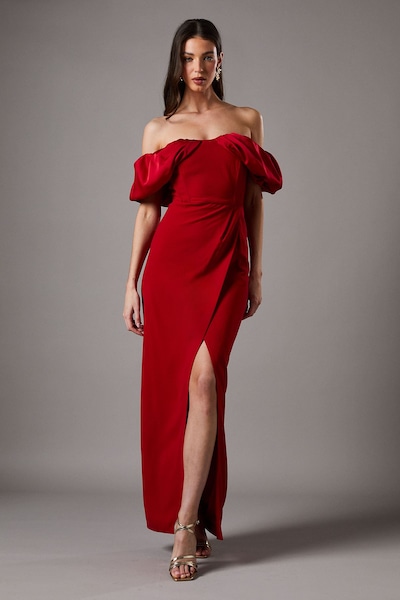 Coast Volume Sleeve Corset Column Maxi Dress Red