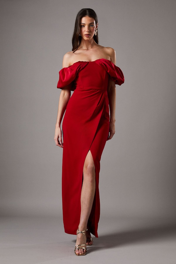 Coast Volume Sleeve Corset Column Maxi Dress Red