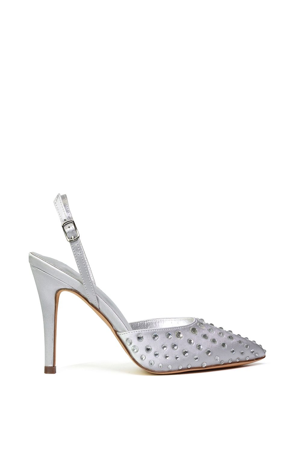 XY London 'Shelly' Strappy Slingback Pointed Toe Diamante Stiletto Bridal Heels image 1