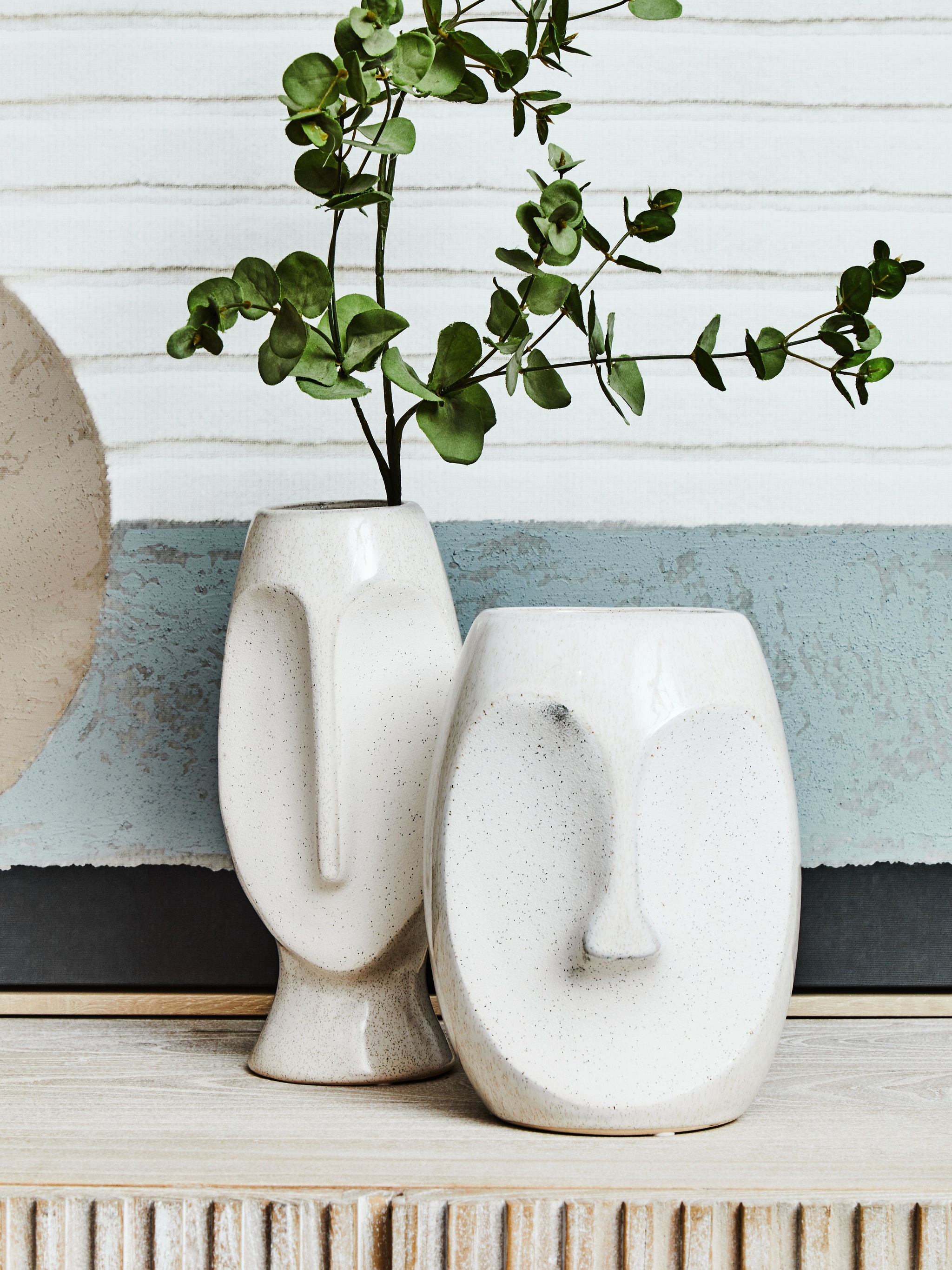 Orsina Handcrafted Stoneware Face Large Vase, Modern Free Standing Vase, Contemporary Flower Vase, Stoneware Vase image 2