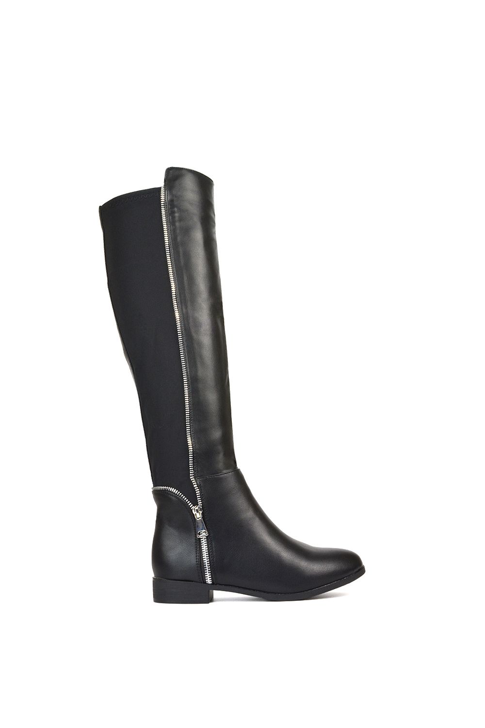 XY London 'Sutton' Zip Up Flat Heel Knee High Boots With Stretchy Calf image 1