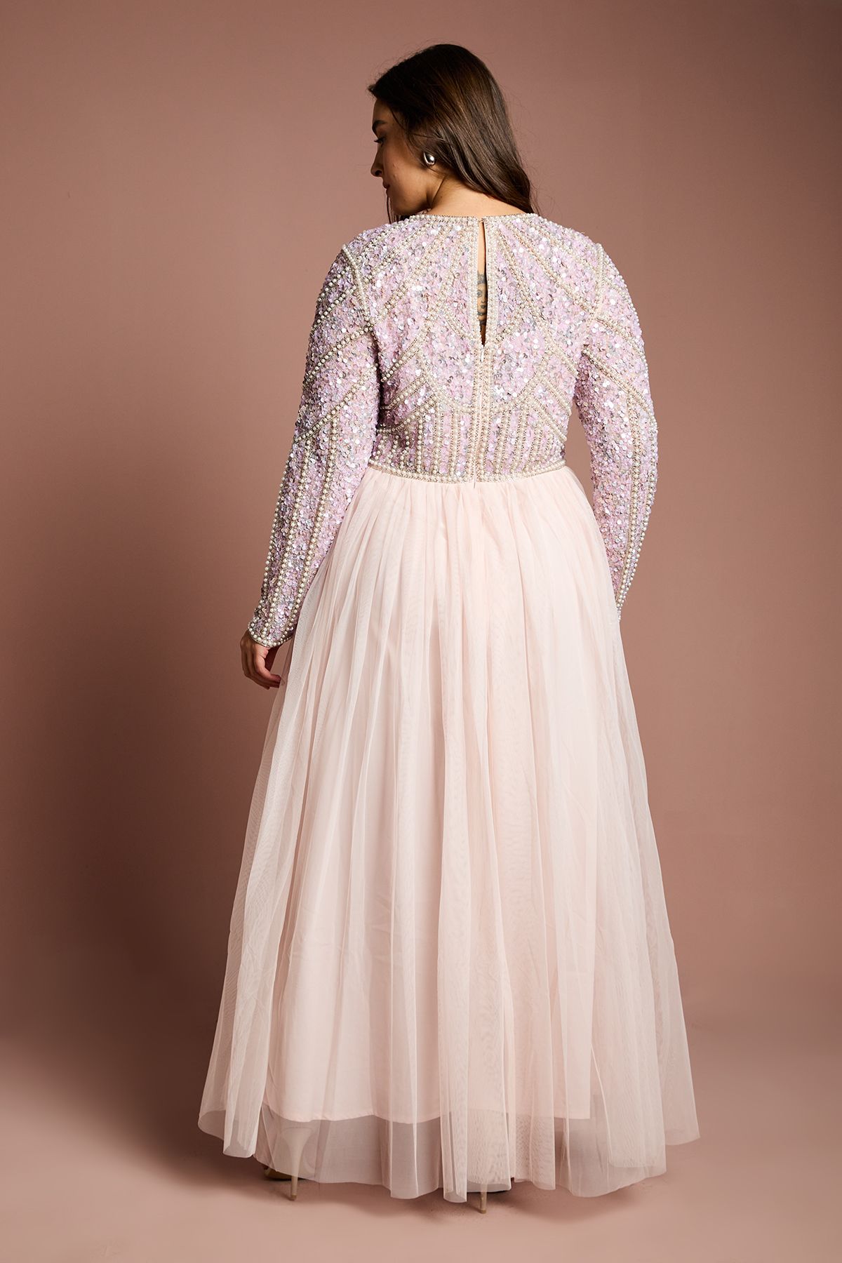 Coast Plus Size Pearl Embellished Bodice Bridesmaid Tulle Skirt Dress Pale Pink image 3