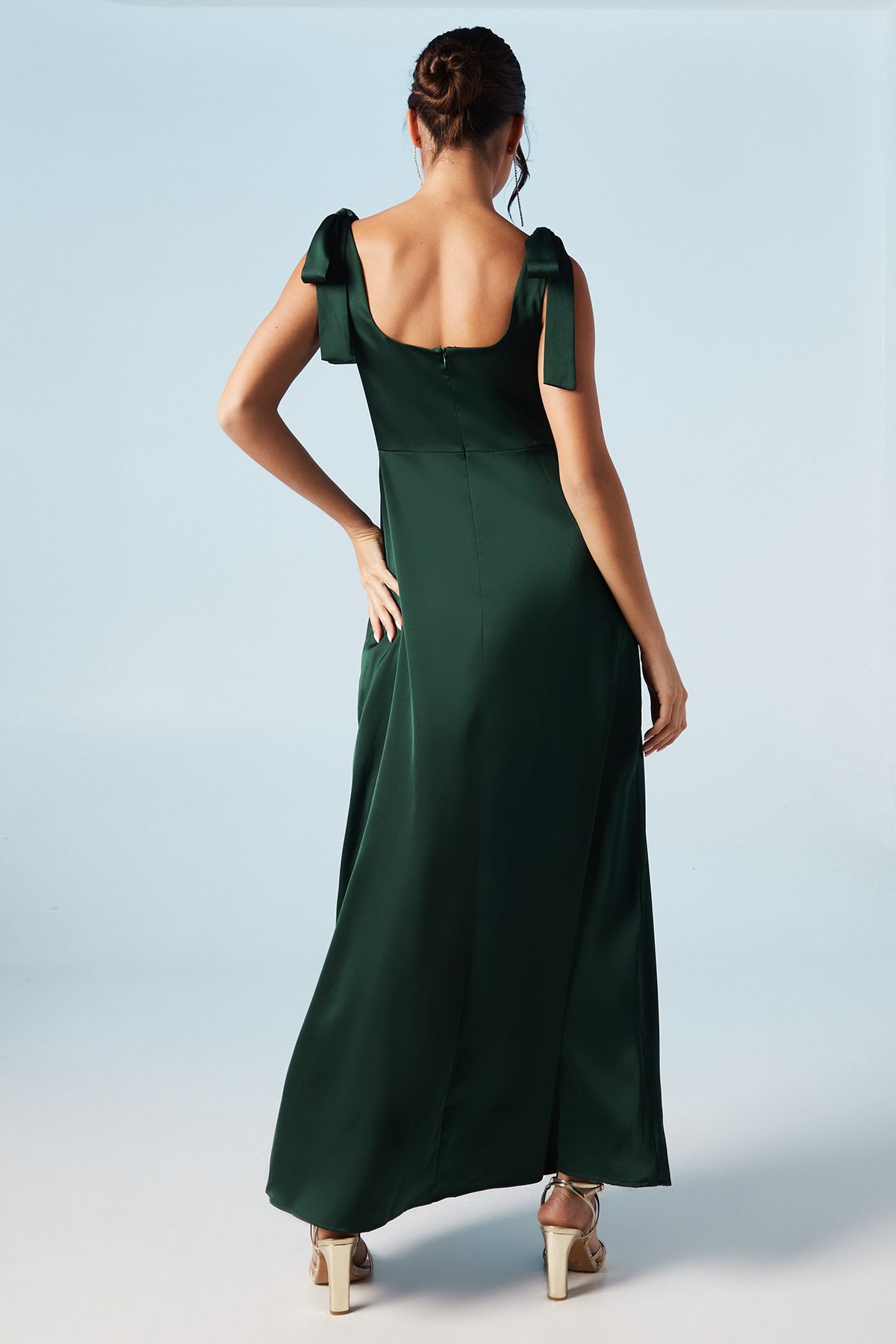 Oasis Oasis by Coast Satin Tie Shoulder Midi Bridesmaid Dress Emerald image 3
