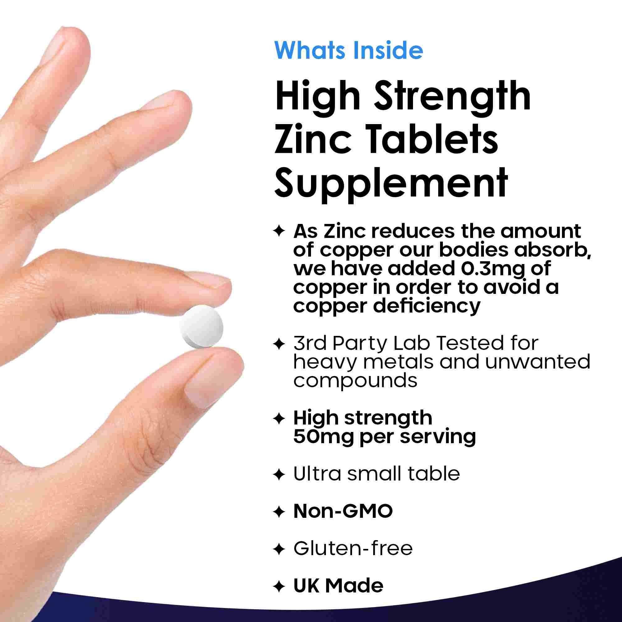New leaf health Zinc 50mg High Strength 120 Zinc Tablets with Copper, Contributes Towards The Immune System, Bone Health and Fertility image 2
