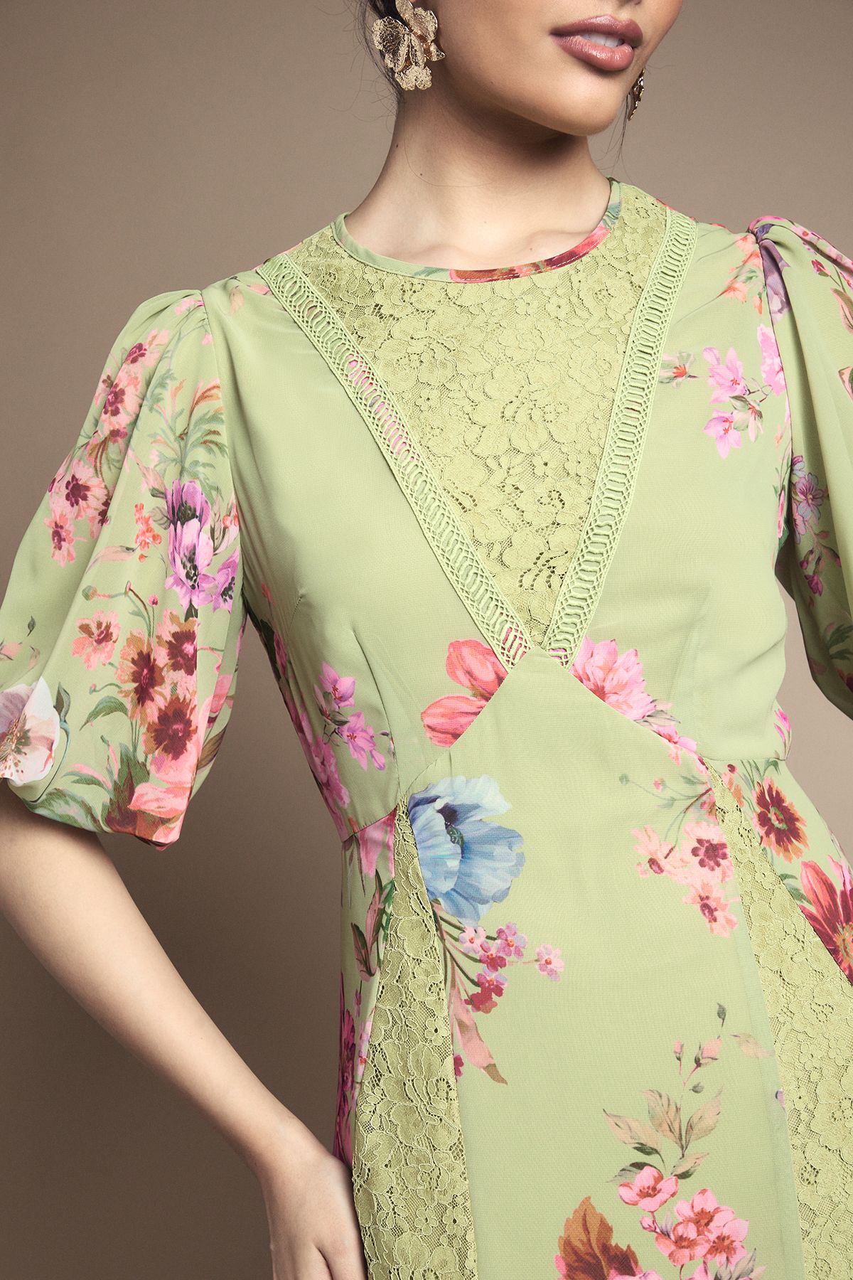 Oasis Lace Fit and Flare Midi Dress Pink image 5