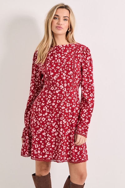 Dorothy Perkins Pink Animal Lace Trim Detail Tie Back Printed Mini Dress Pink