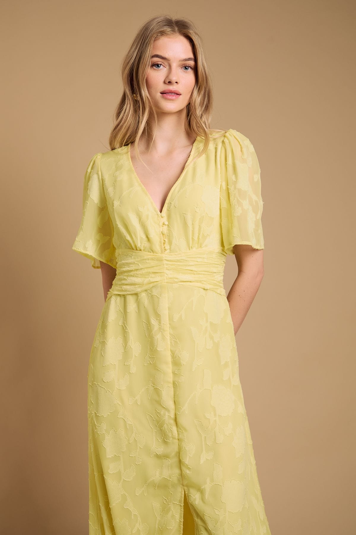 Oasis Button Jacquard Midi Dress Butter image 2