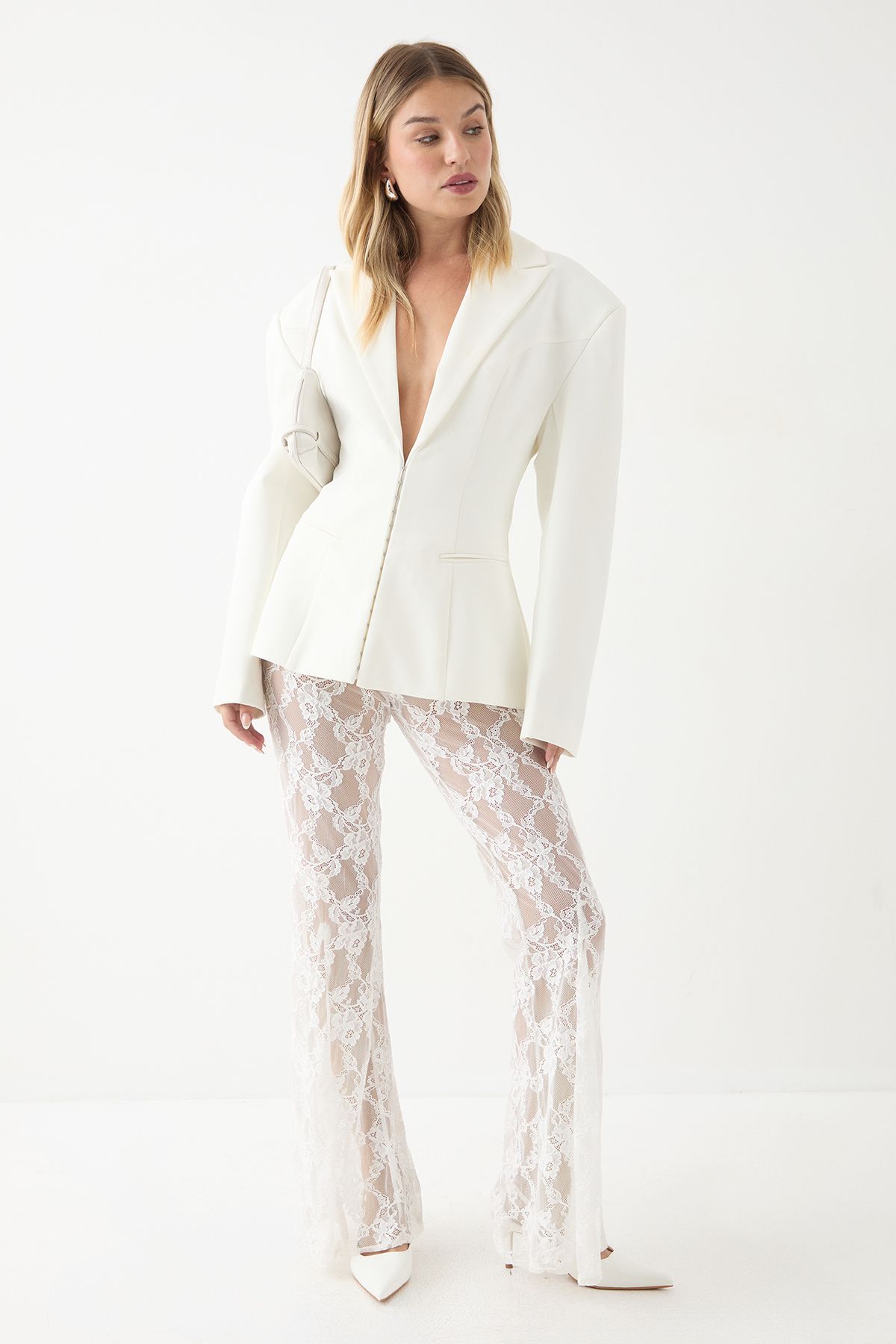 MissPap Premium Corded Lace Flare Trousers Ivory