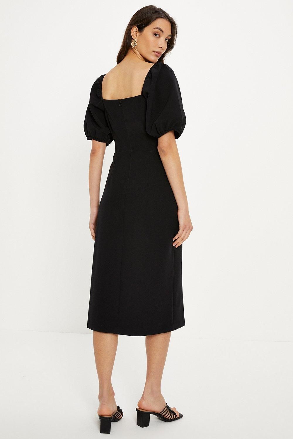Oasis Crepe Puff Sleeve Pencil Dress Black image 3