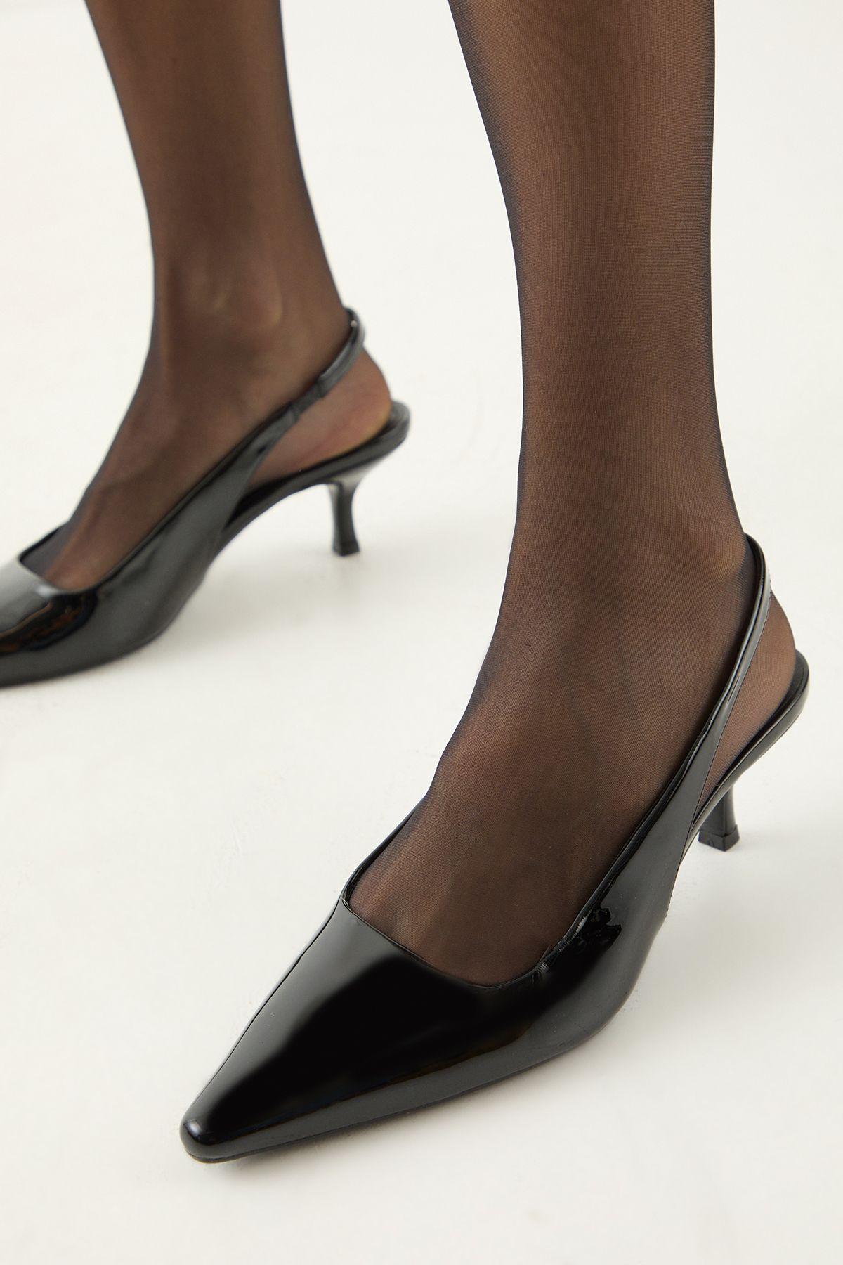 MissPap Patent Chisel Toe Slingback  Kitten heel Court Shoes Black image 4