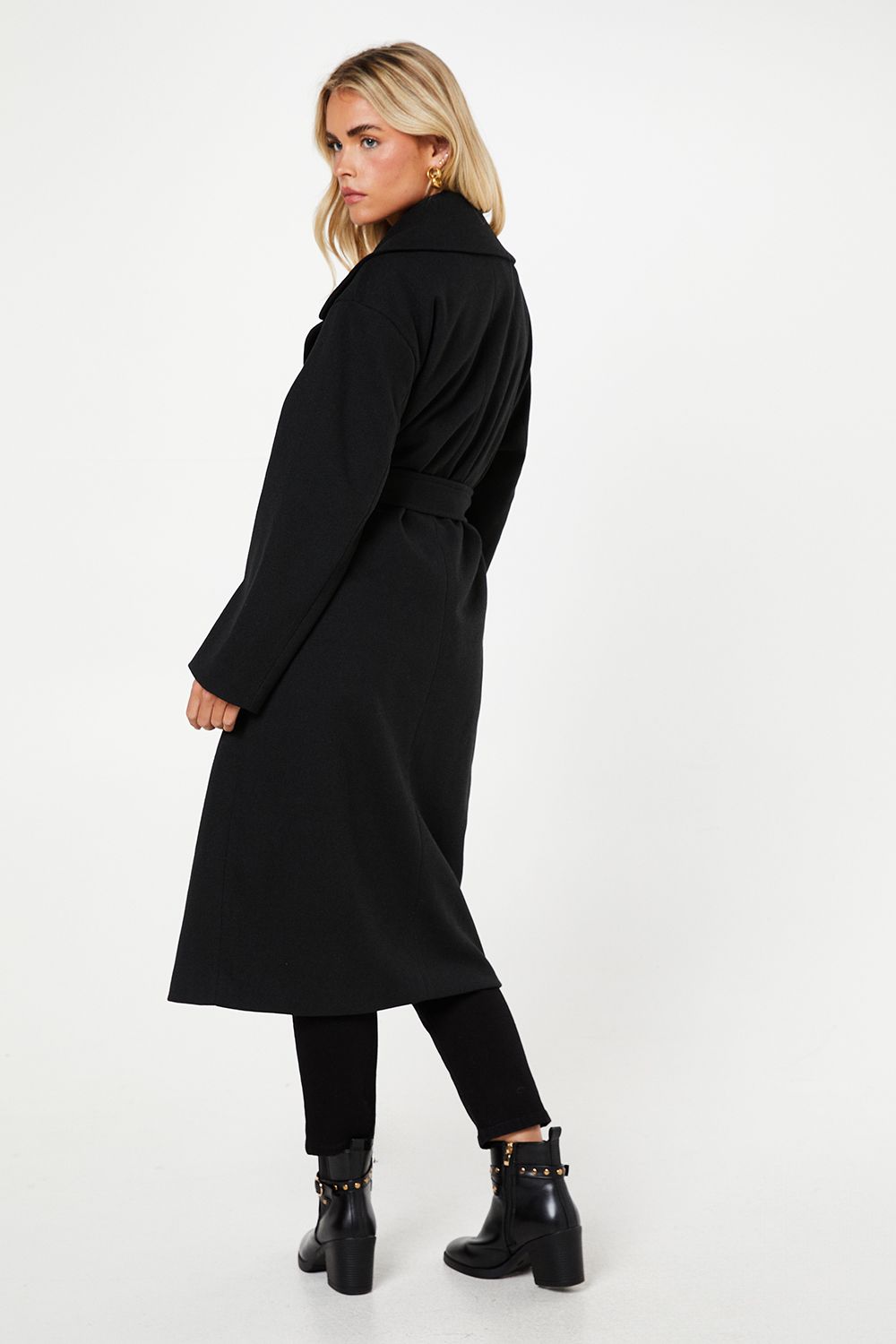 Dorothy Perkins Petite Herringbone Stripe Wrap Coat Black image 3