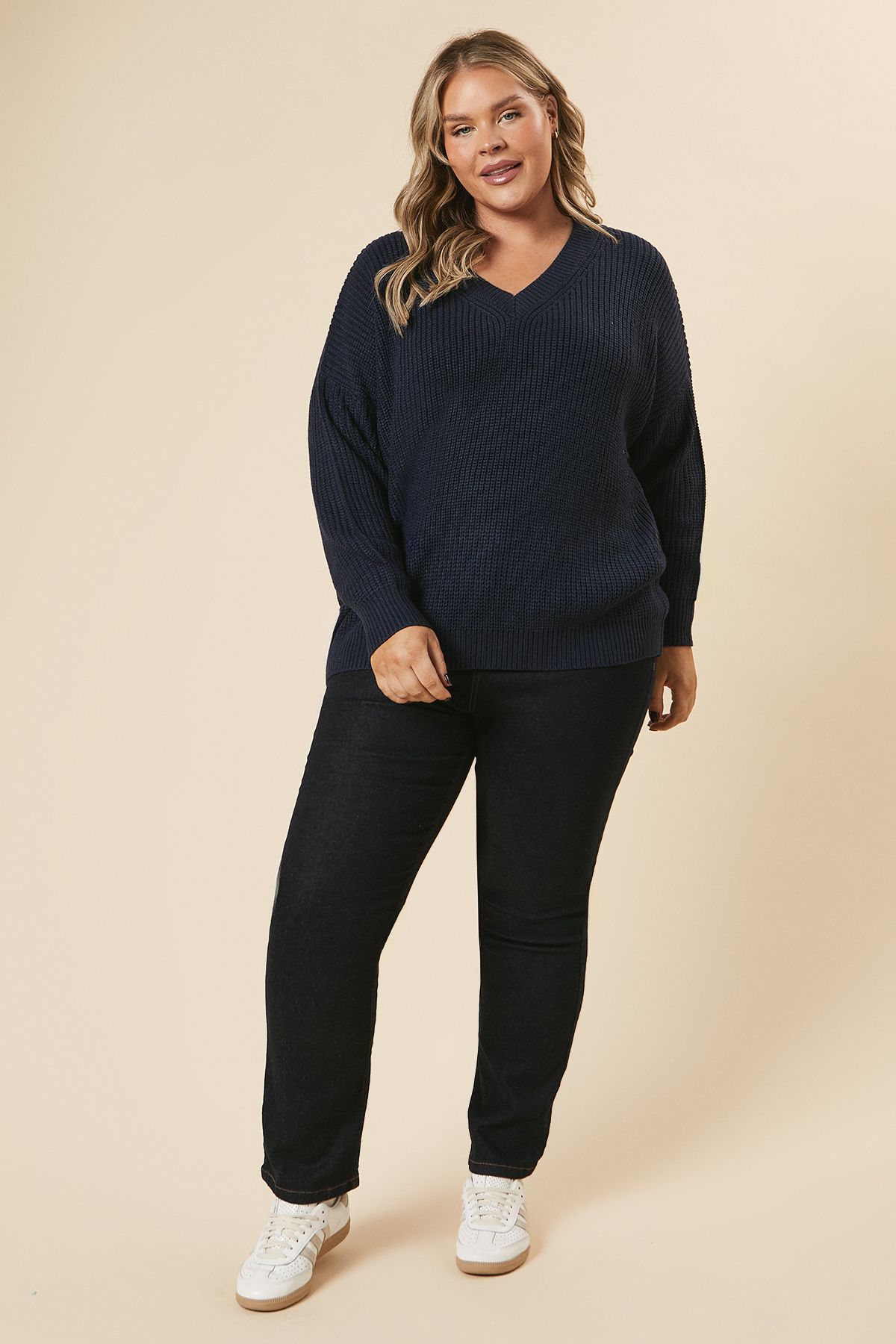 Dorothy Perkins Curve Ribbed V Neck Jumper Navy image 4