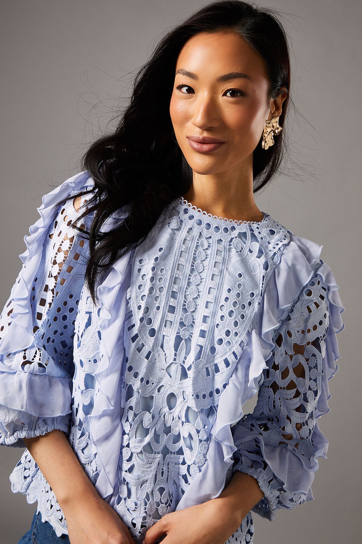 Coast Lace Frill Sleeve Top Powder Blue image 4