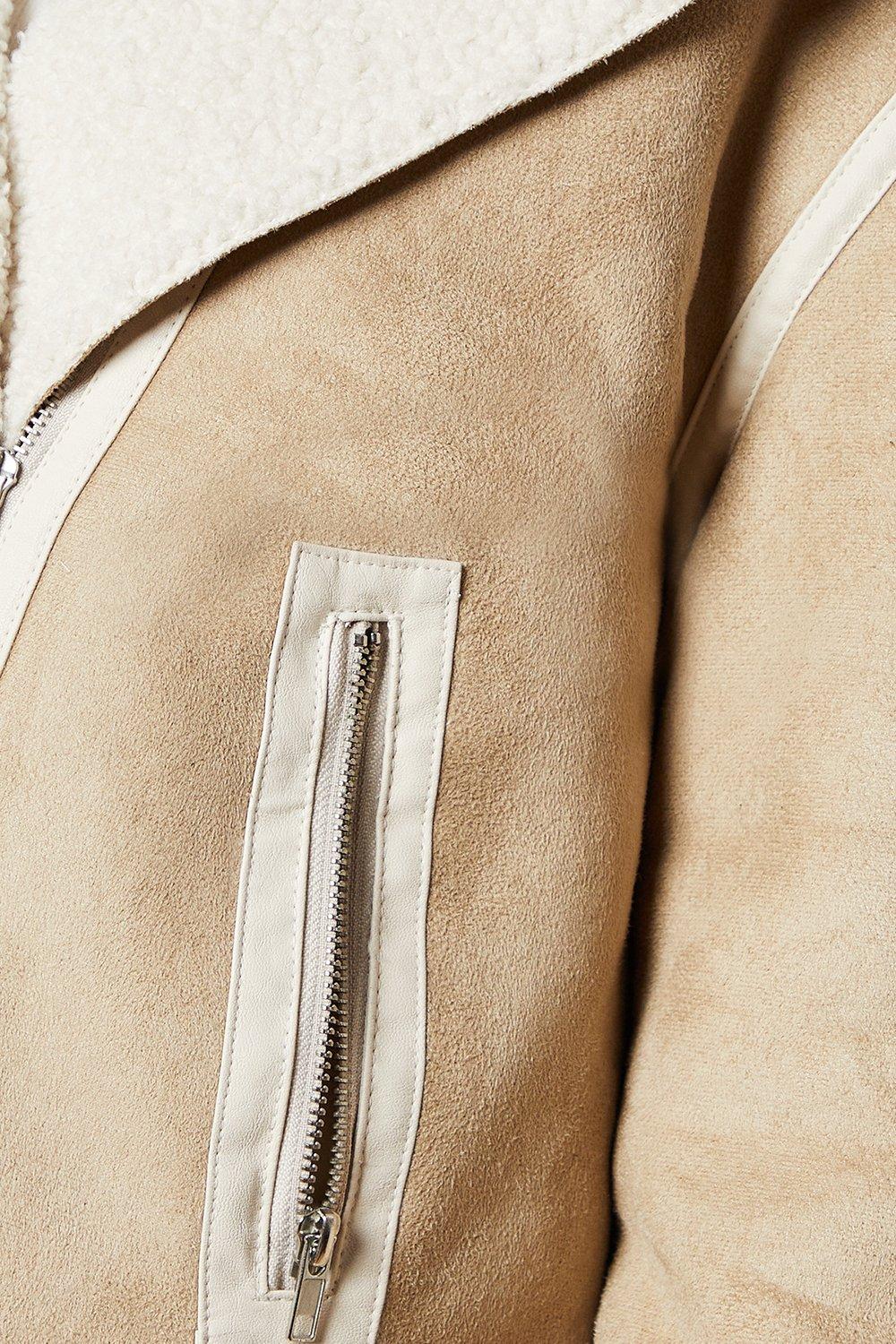 Oasis Zip Detail Suedette Aviator Jacket Stone image 5