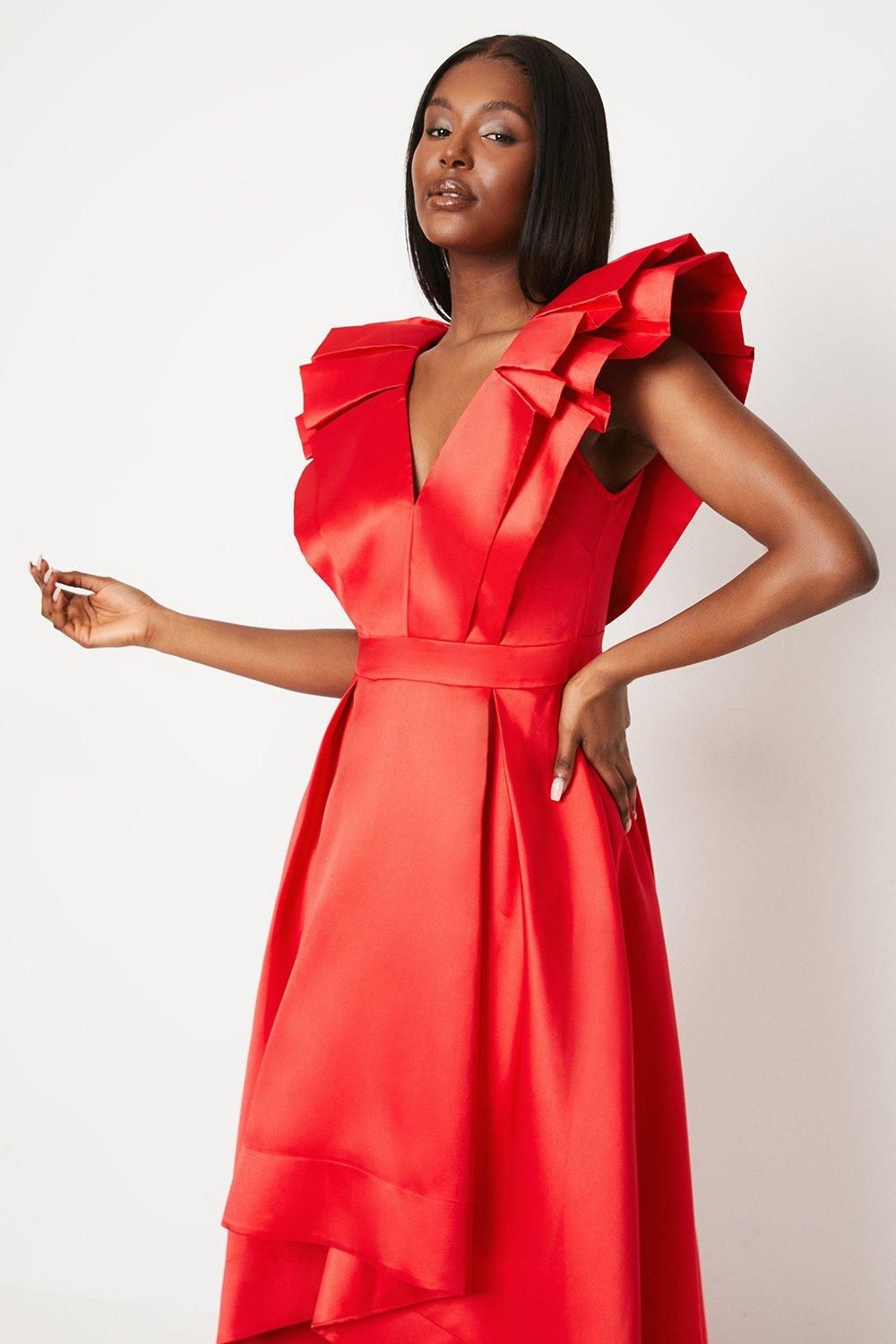 Coast Frill Sleeve V Neck Midi Dress Red image 4