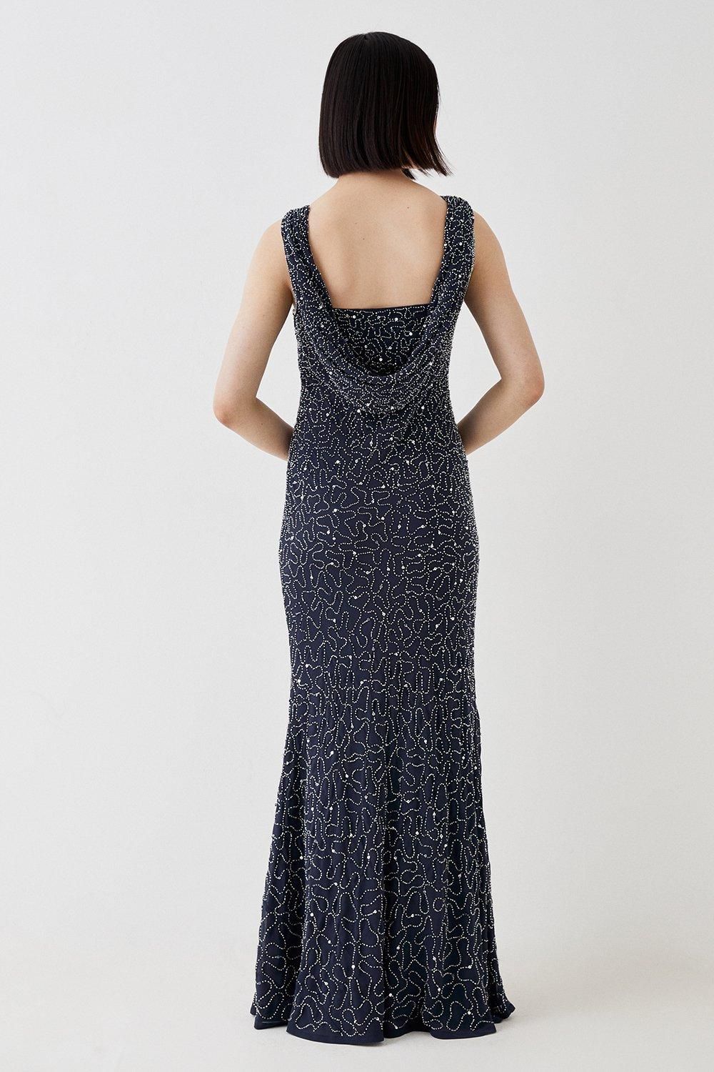 Coast Cowl Back Fishtail Sequin Maxi Dress Silver image 4