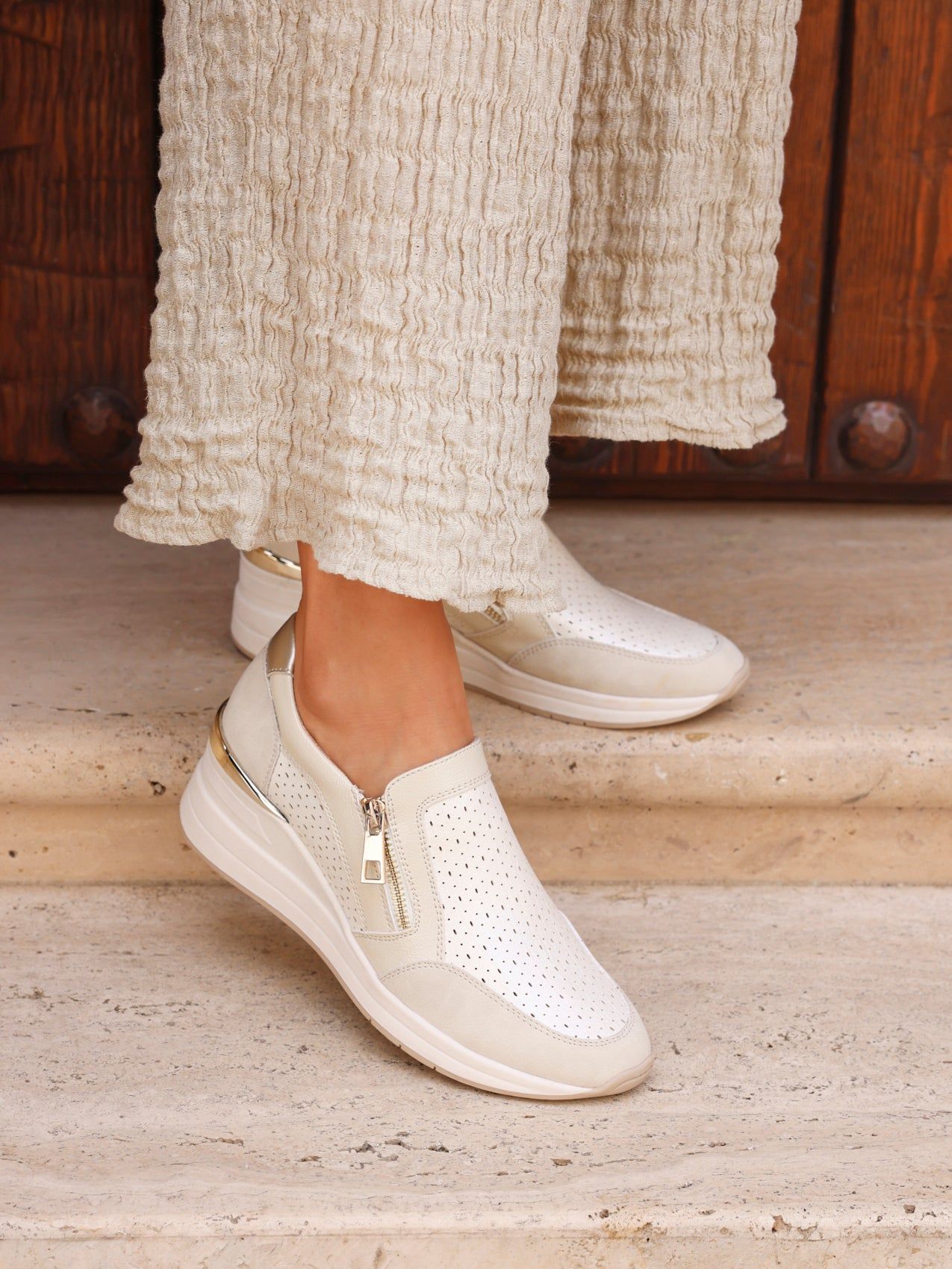 Linzi Madison Beige Faux Leather Platform Trainer image 6