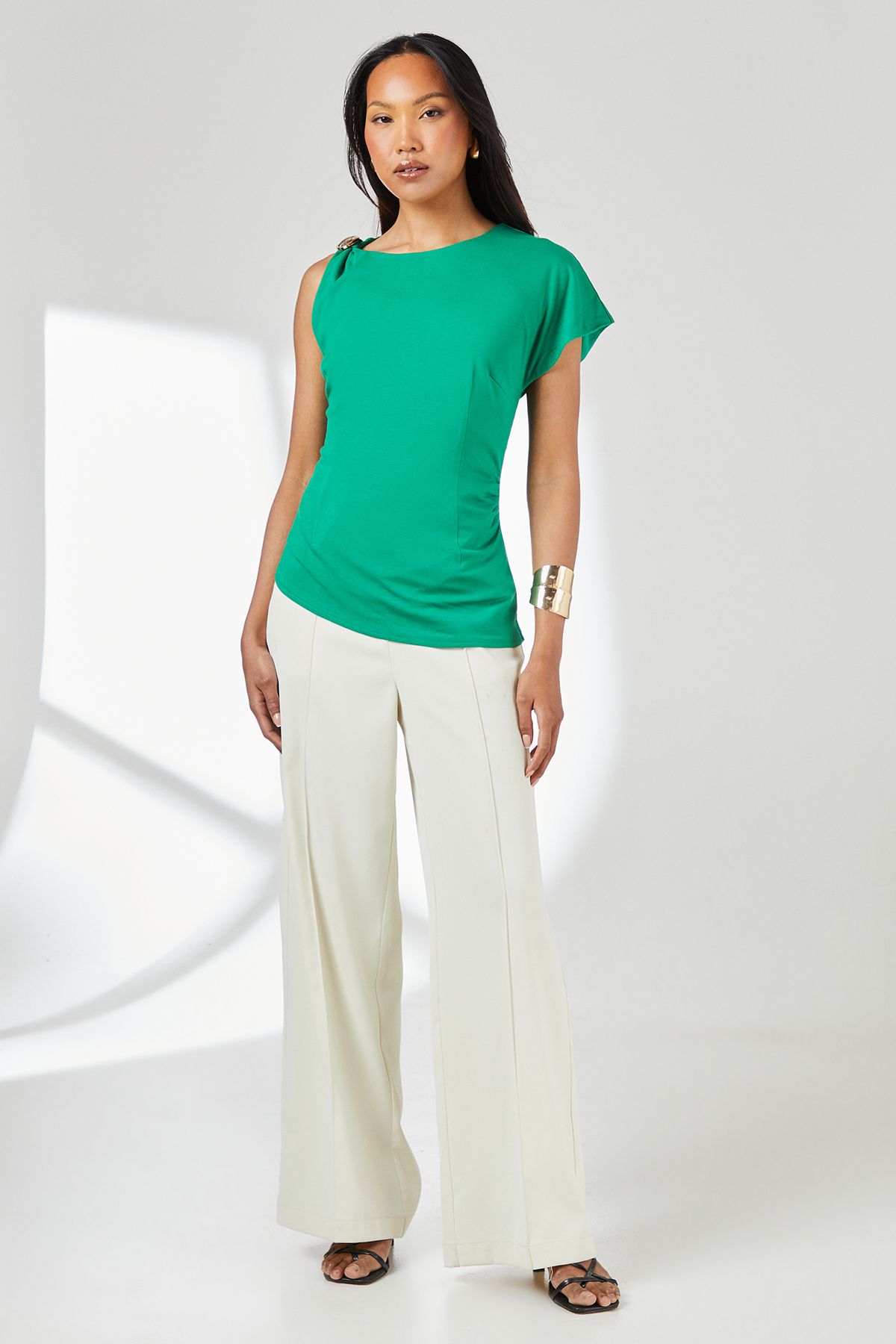 Principles Asymmetric Trim Detail Jersey Top Green image 2