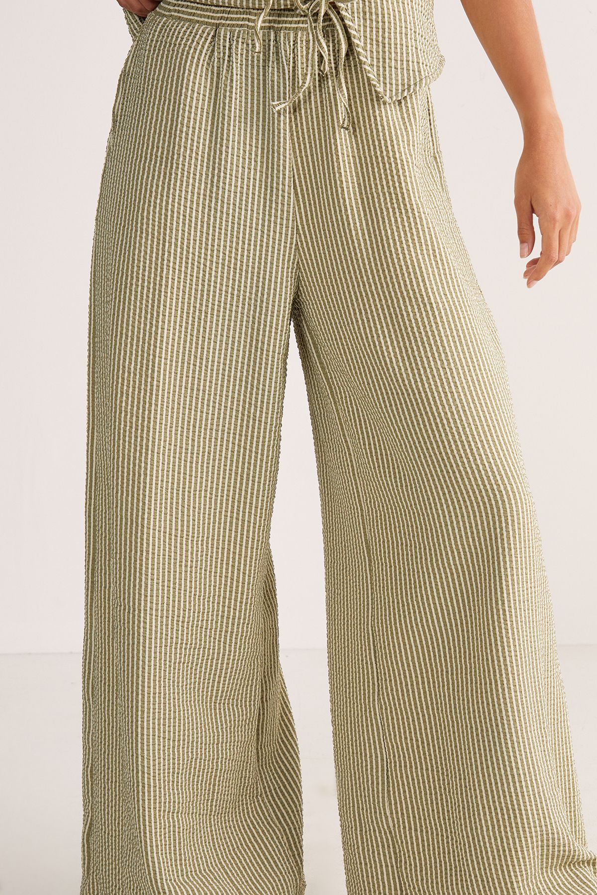 NastyGal Textured Stripe Wide Leg Pants Sage image 3