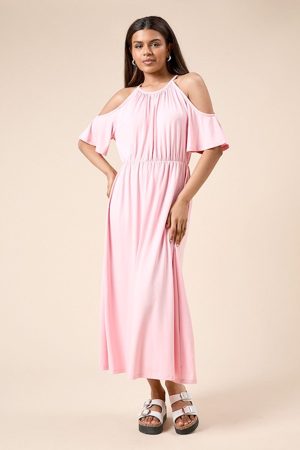 Dorothy Perkins Petite Cold Shoulder Halterneck Midi Dress Blush