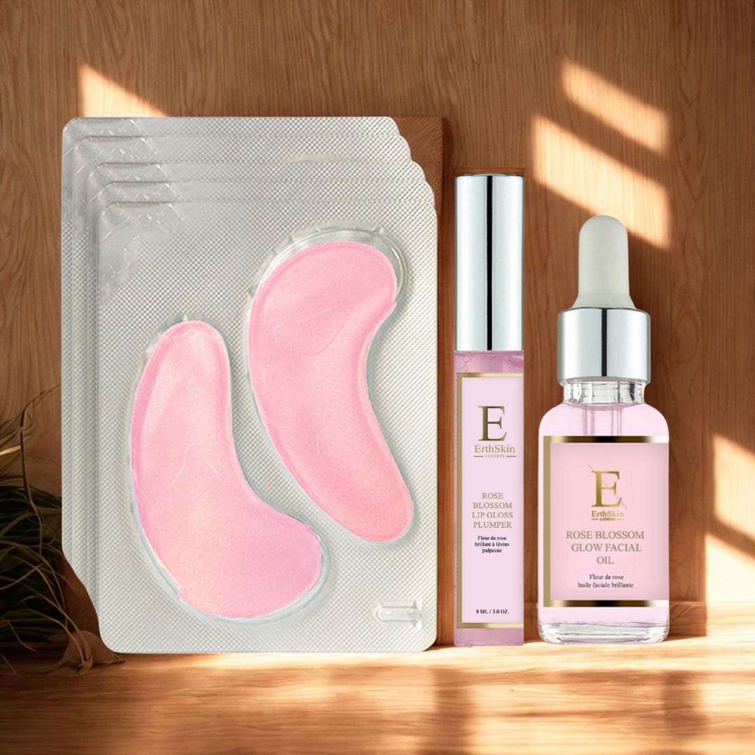 Erth Skin London Rose Glow Facial Oil 30ml, Rose Eye Pads & Lip Plumper 8ml image 3