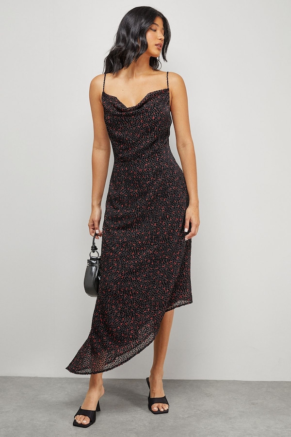 Warehouse Spot Devore Cowl Neck Maxi Dress Red