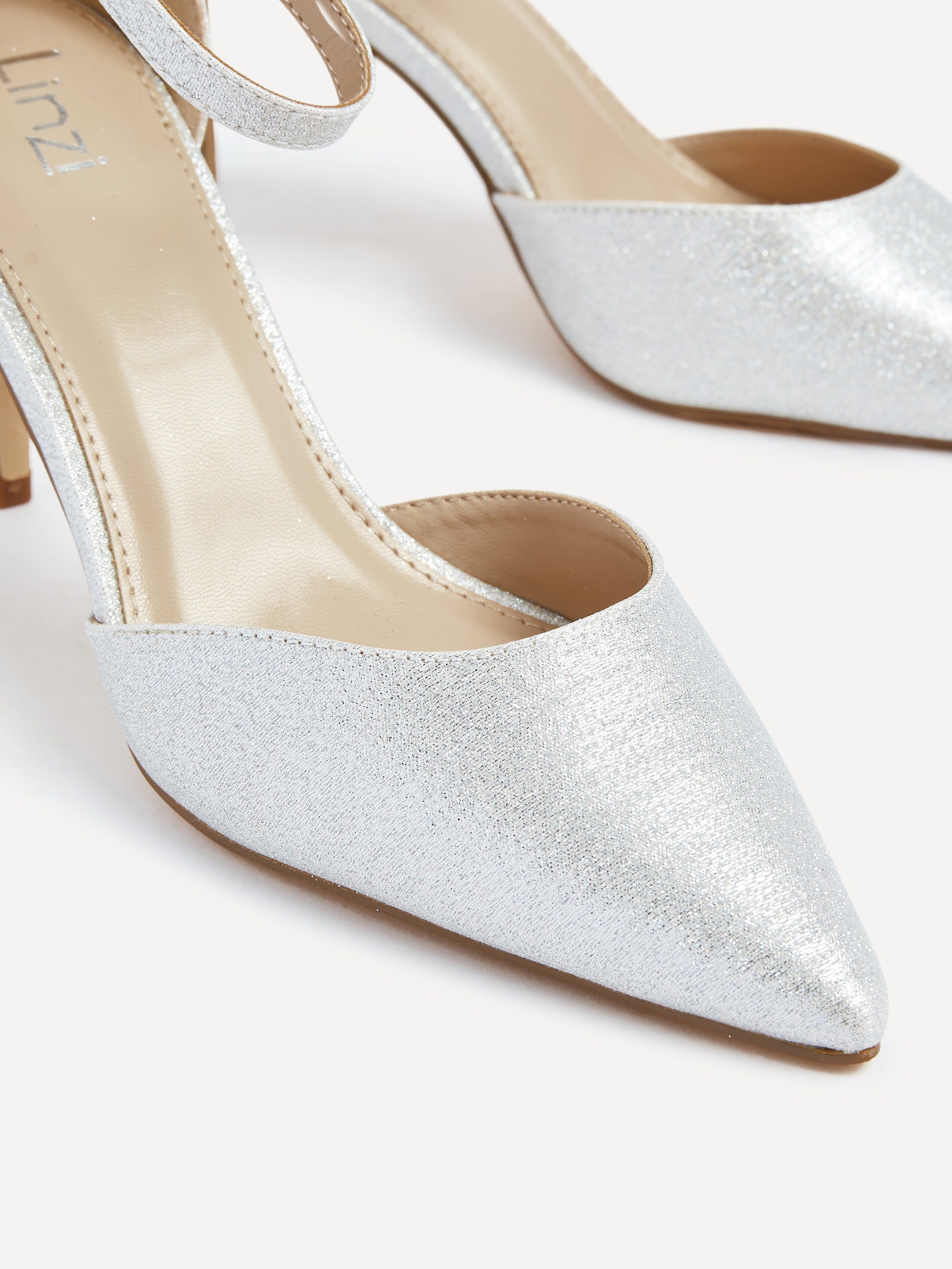 Linzi Maci Silver Glitter Fabric Stiletto Court Heel image 4