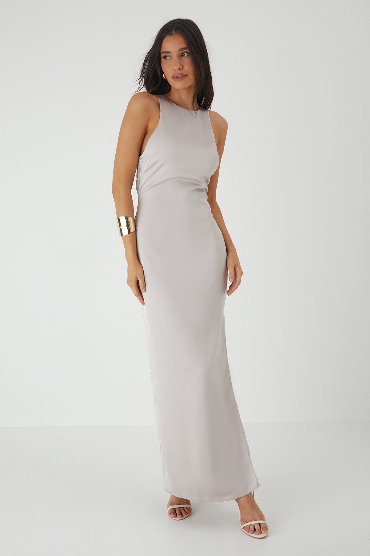 MissPap Premium Satin Racer Open Back Bridesmaid Dress Champagne