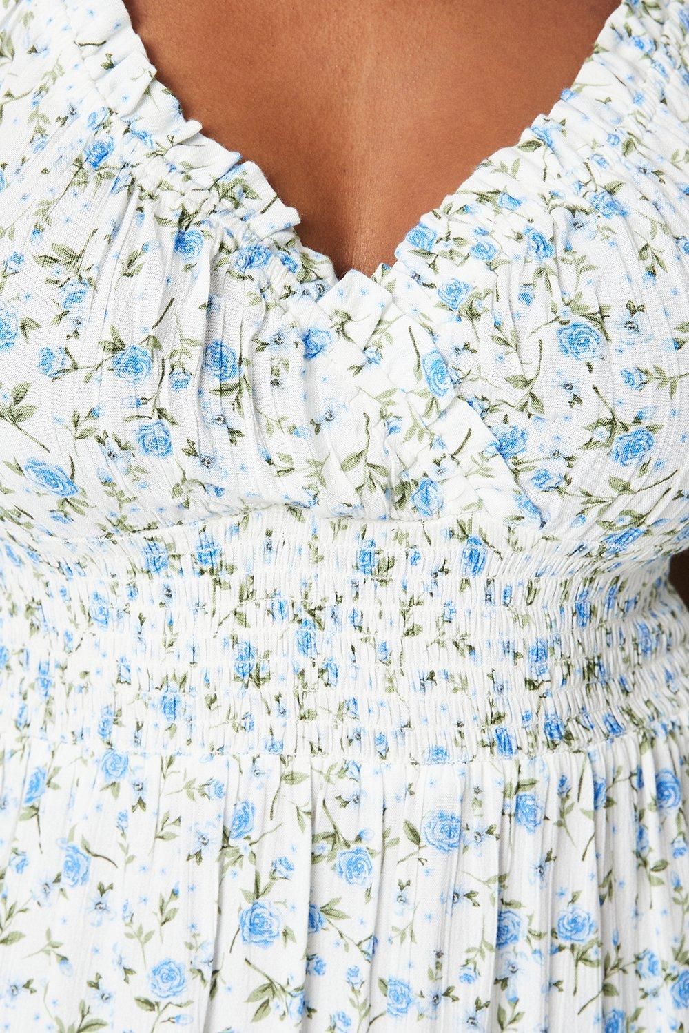 Dorothy Perkins Blue Ditsy Shirred Waist Tiered Hem Midi Dress Ivory image 5