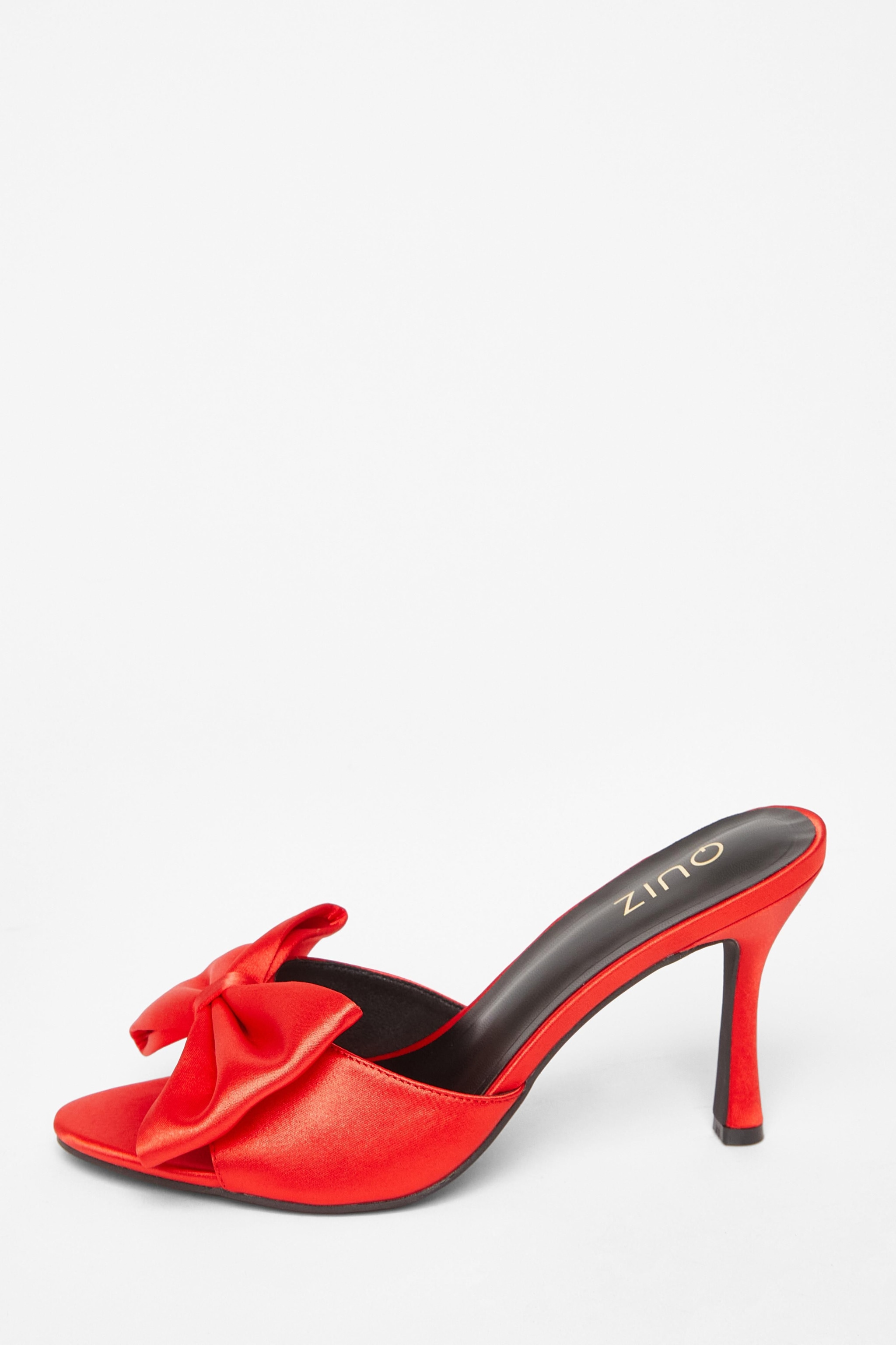 Quiz Red Satin Bow Mule Heels image 3