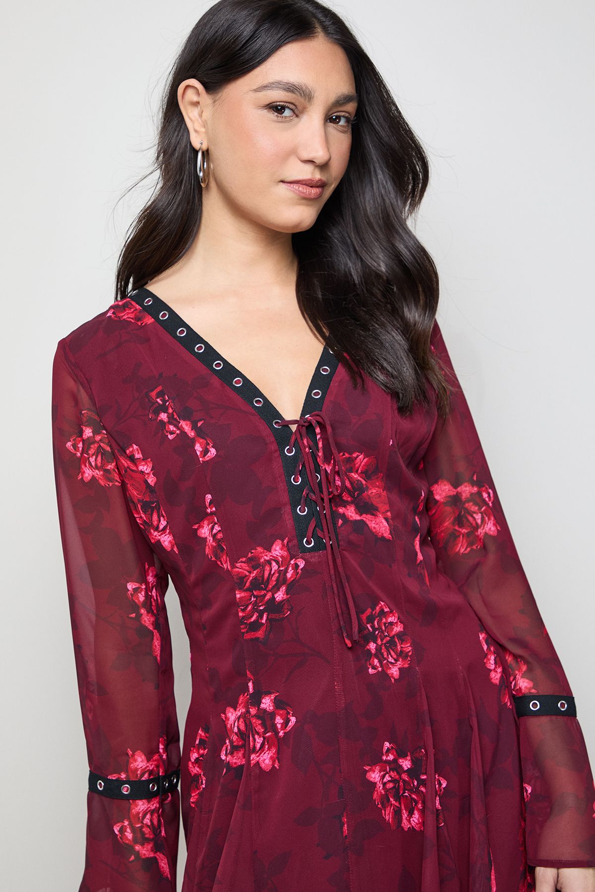 Oasis Flared Gathered Mini Dress Floral image 4