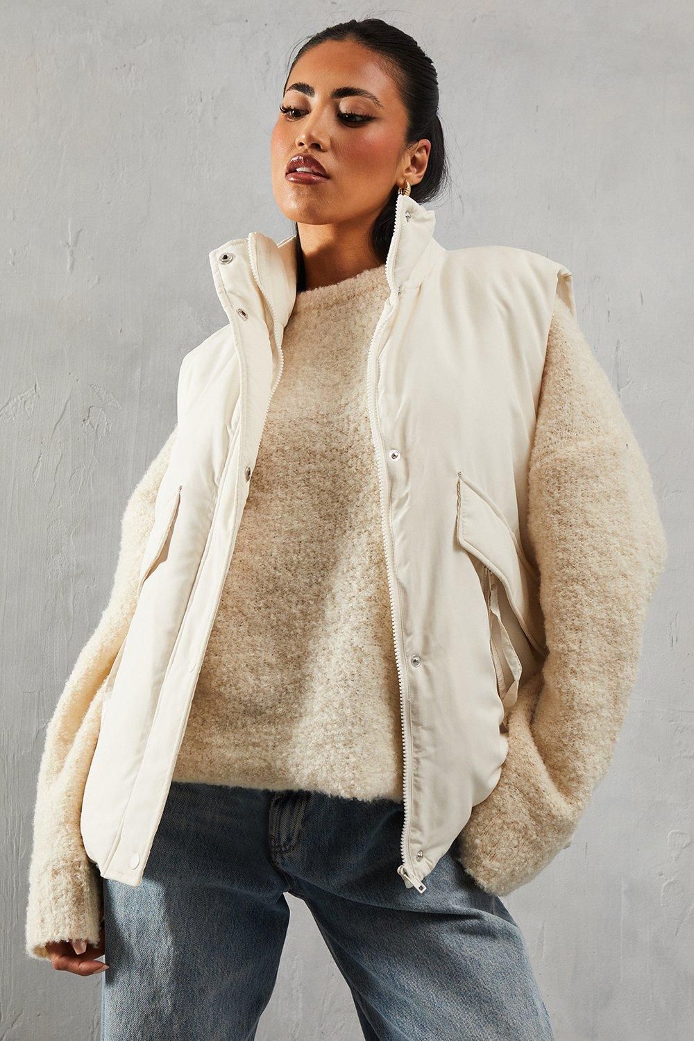 MissPap Zip Pocket Puffer Gilet Cream image 1