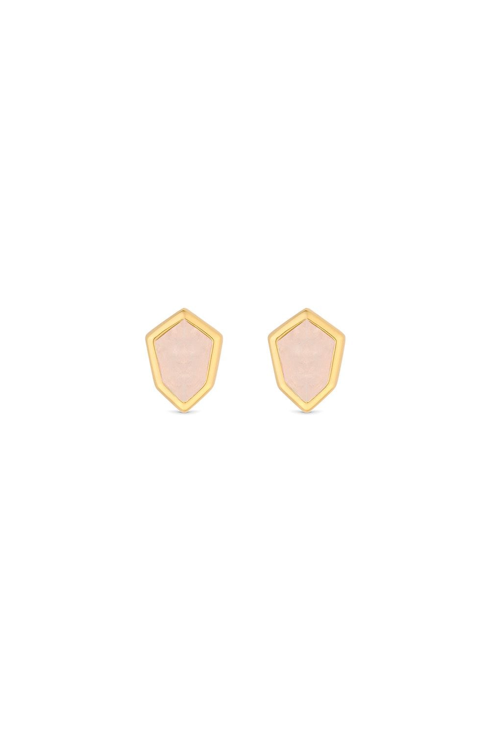 Inicio 14K Real Gold Plated Rose Quartz Stud Earrings - Gift Pouch