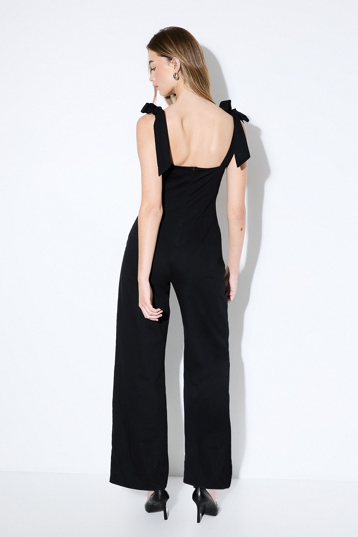 MissPap Bow Shoulder Wide Leg Jumpsuit Black image 3