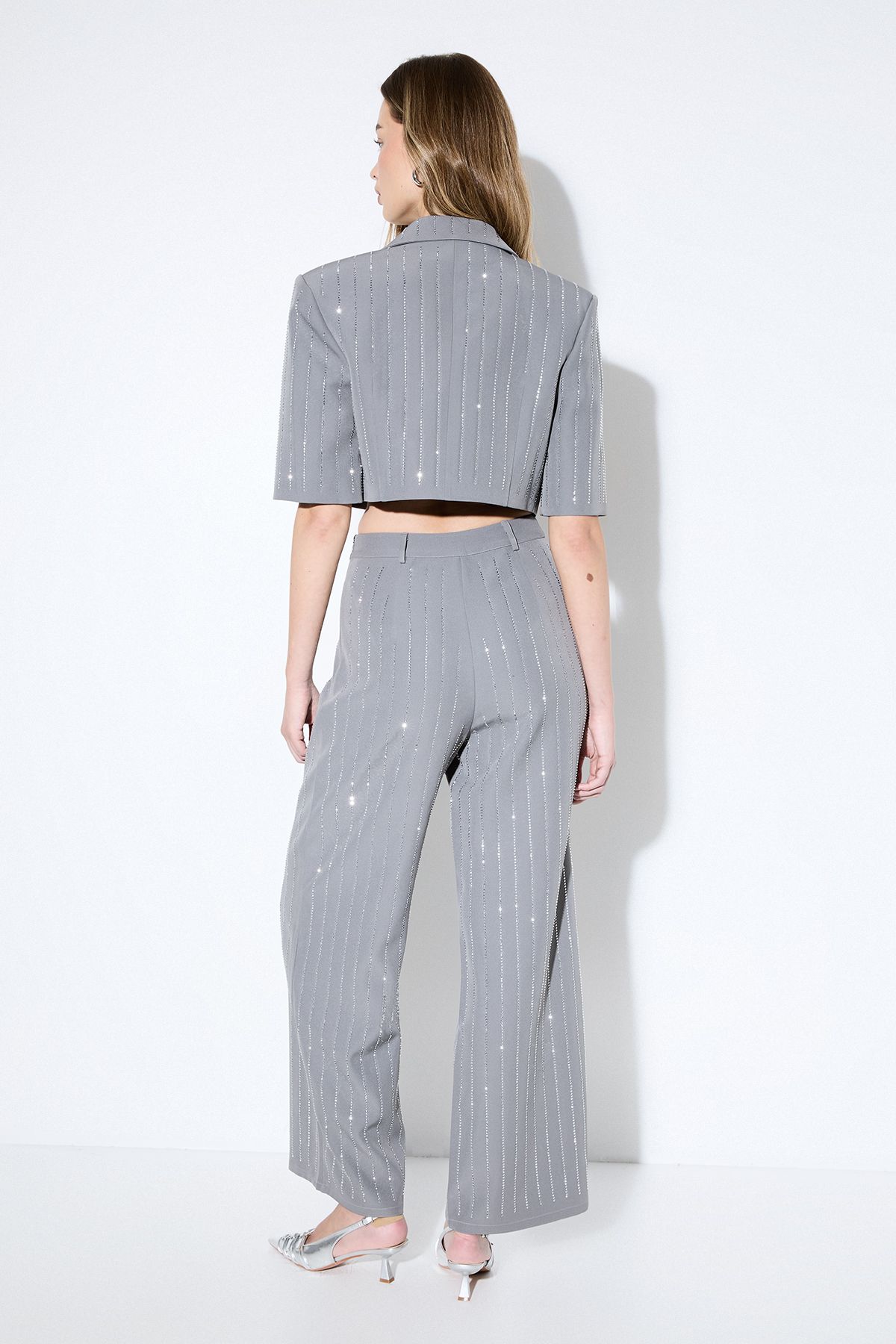 MissPap Premium Embellished Straight Leg Trouser Grey image 3