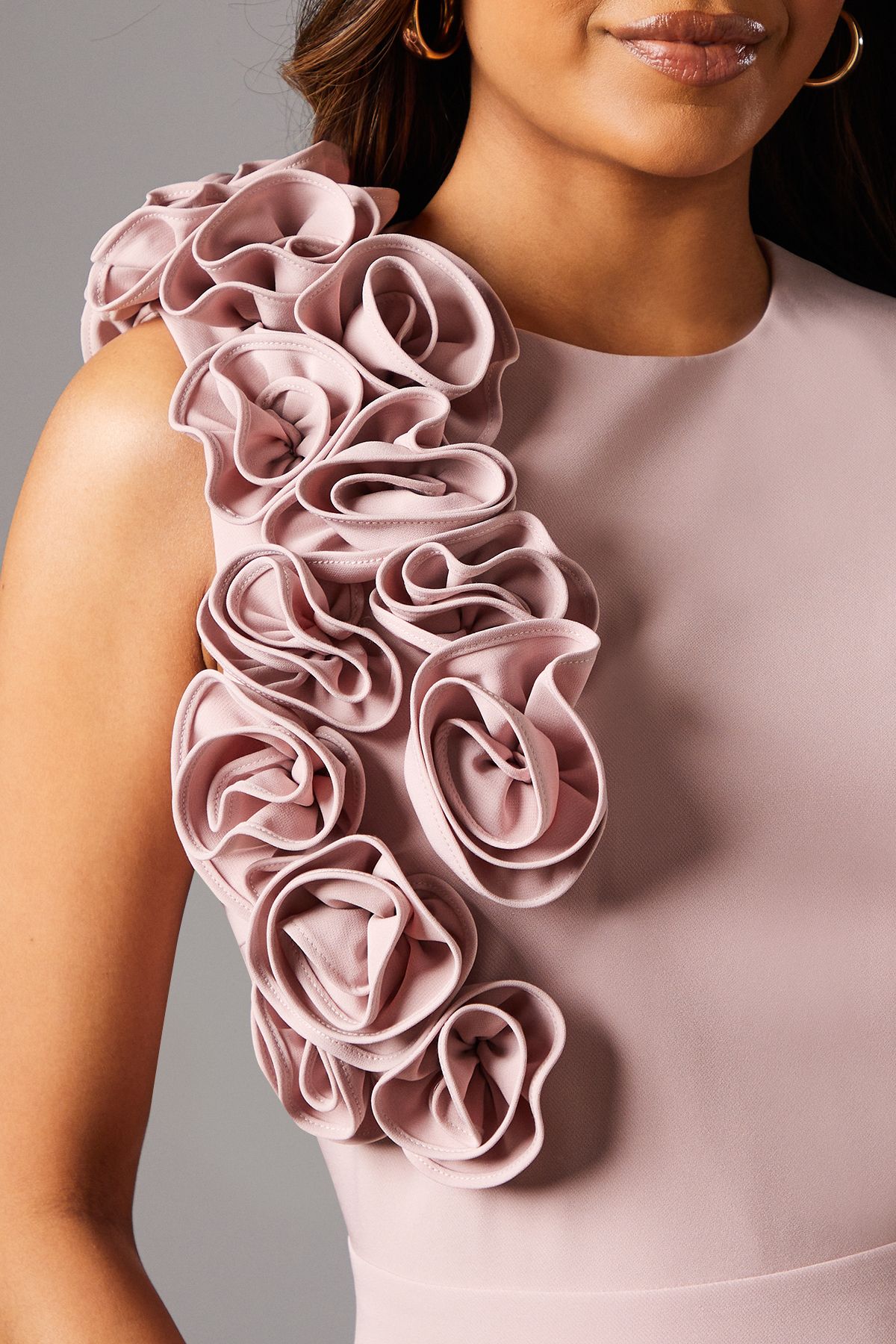 Coast Petite 3D Corsage High Low Dress Dusky Pink image 5