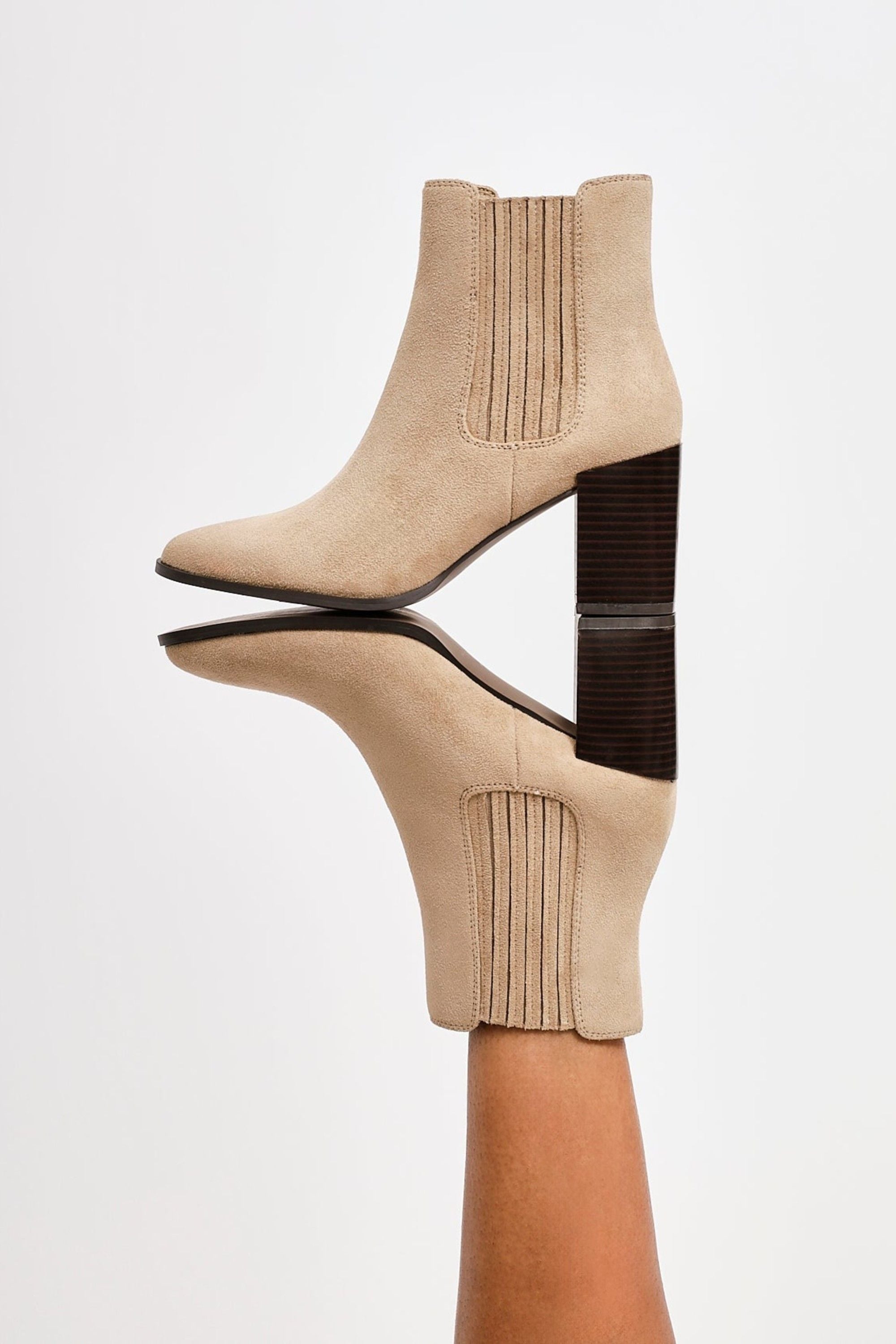 Linzi Thrive Taupe Suede Pointed Toe Stacked Blook Heeled Boot image 2