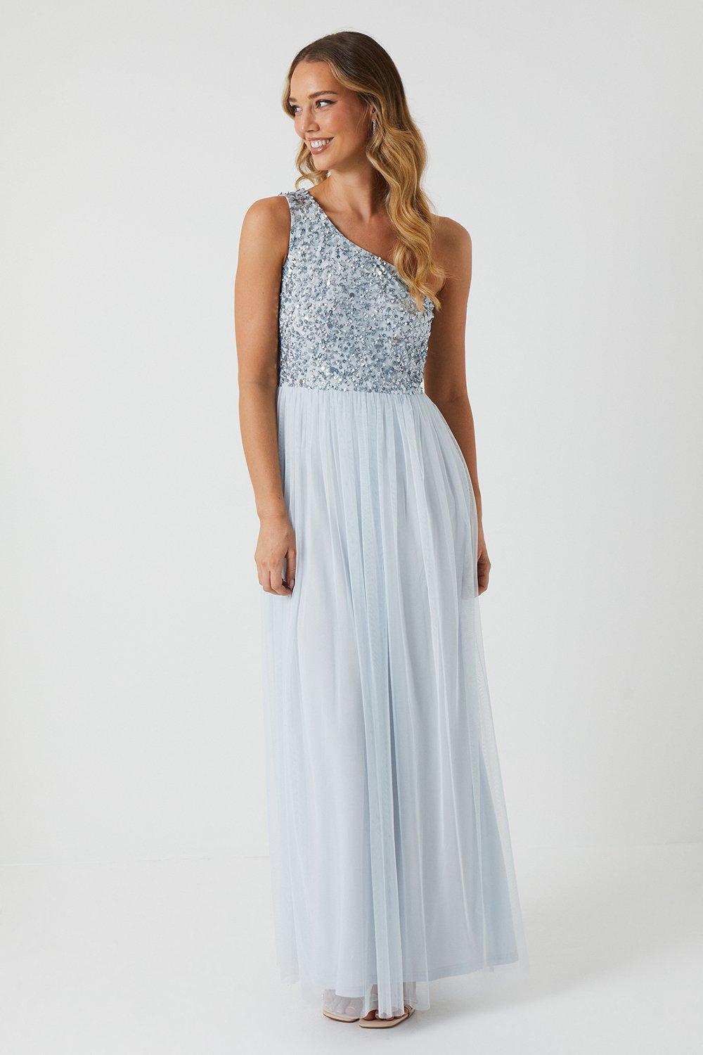 Coast Sequin Mesh Top Two In One Bridesmaid Dress Ice Blue