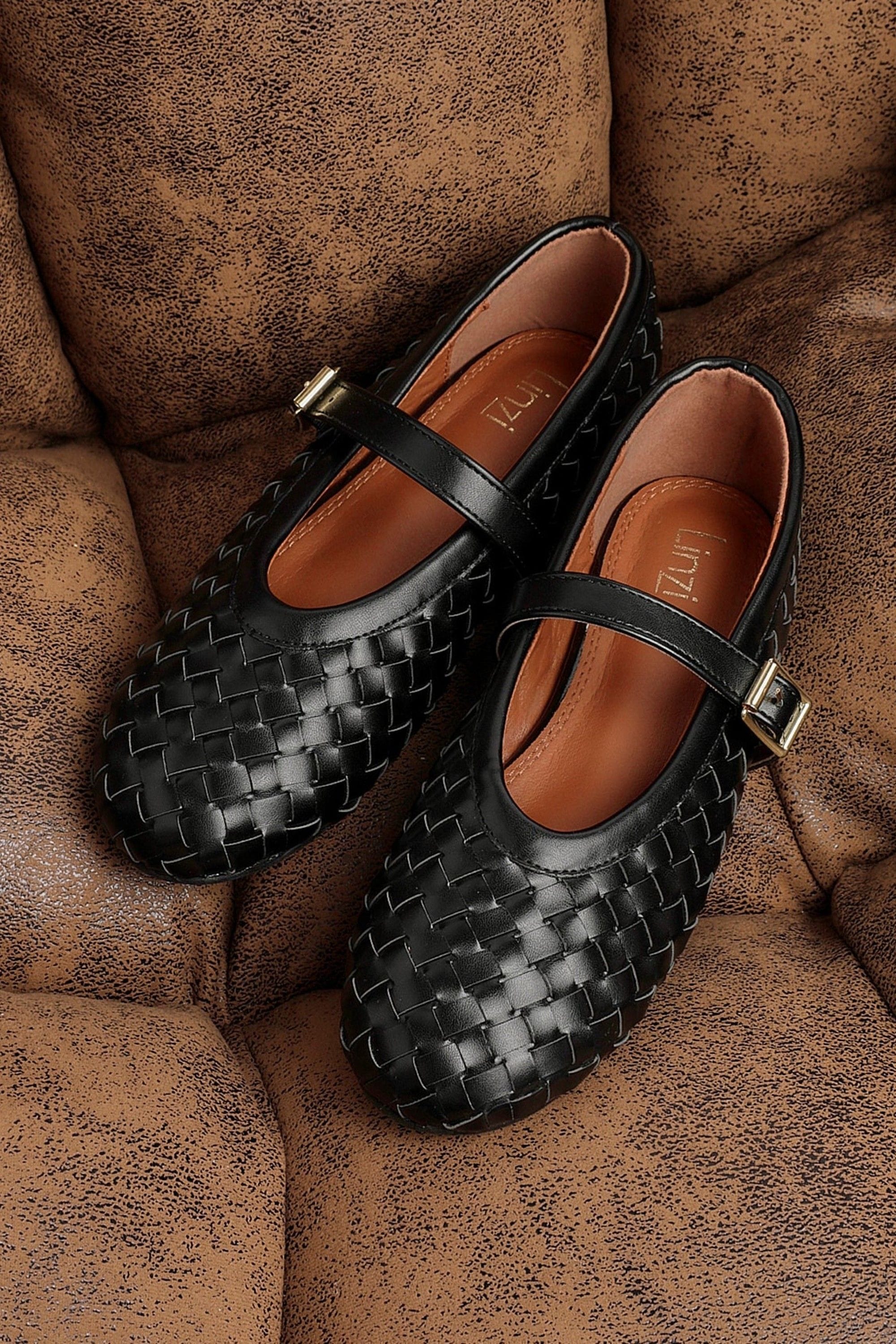 Linzi Daily Black Faux Leather Woven Mary Jane Pump image 2