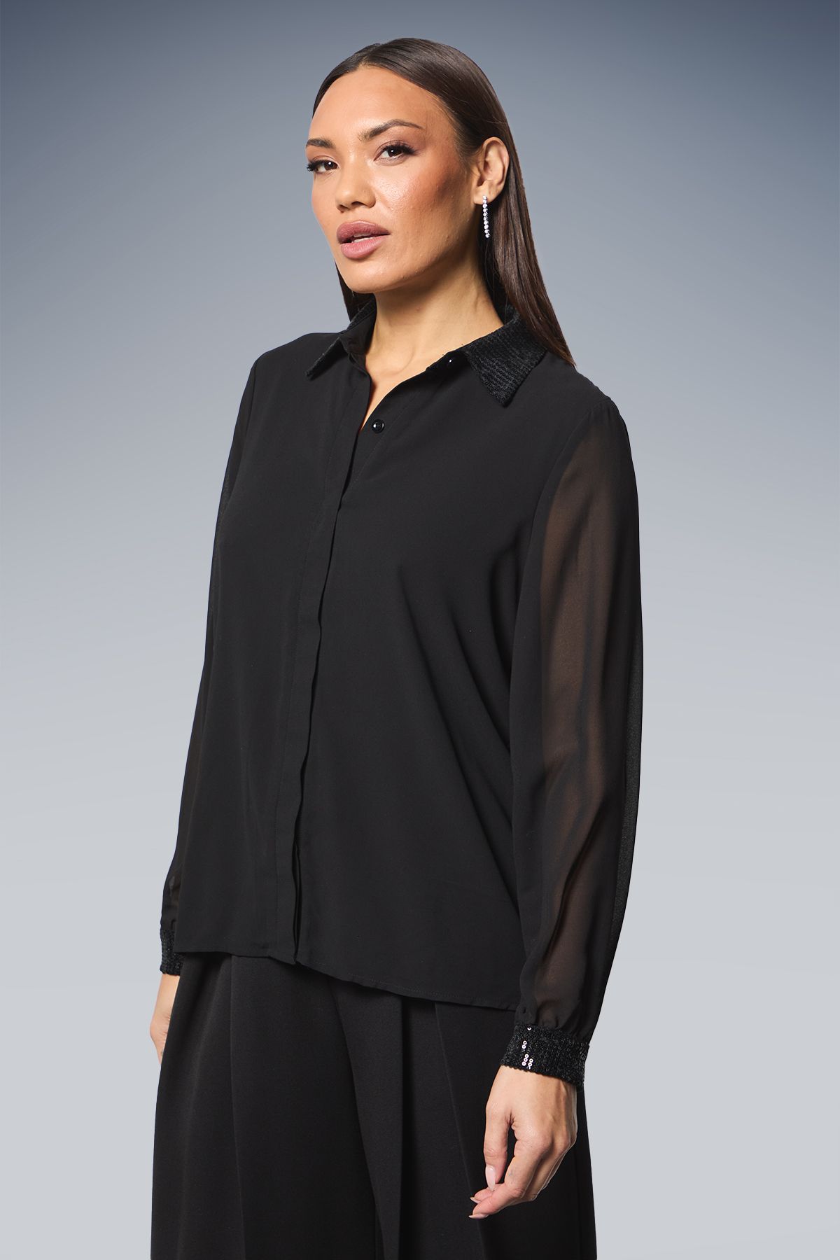 Principles Black Sequin Collared Shirt Black image 4