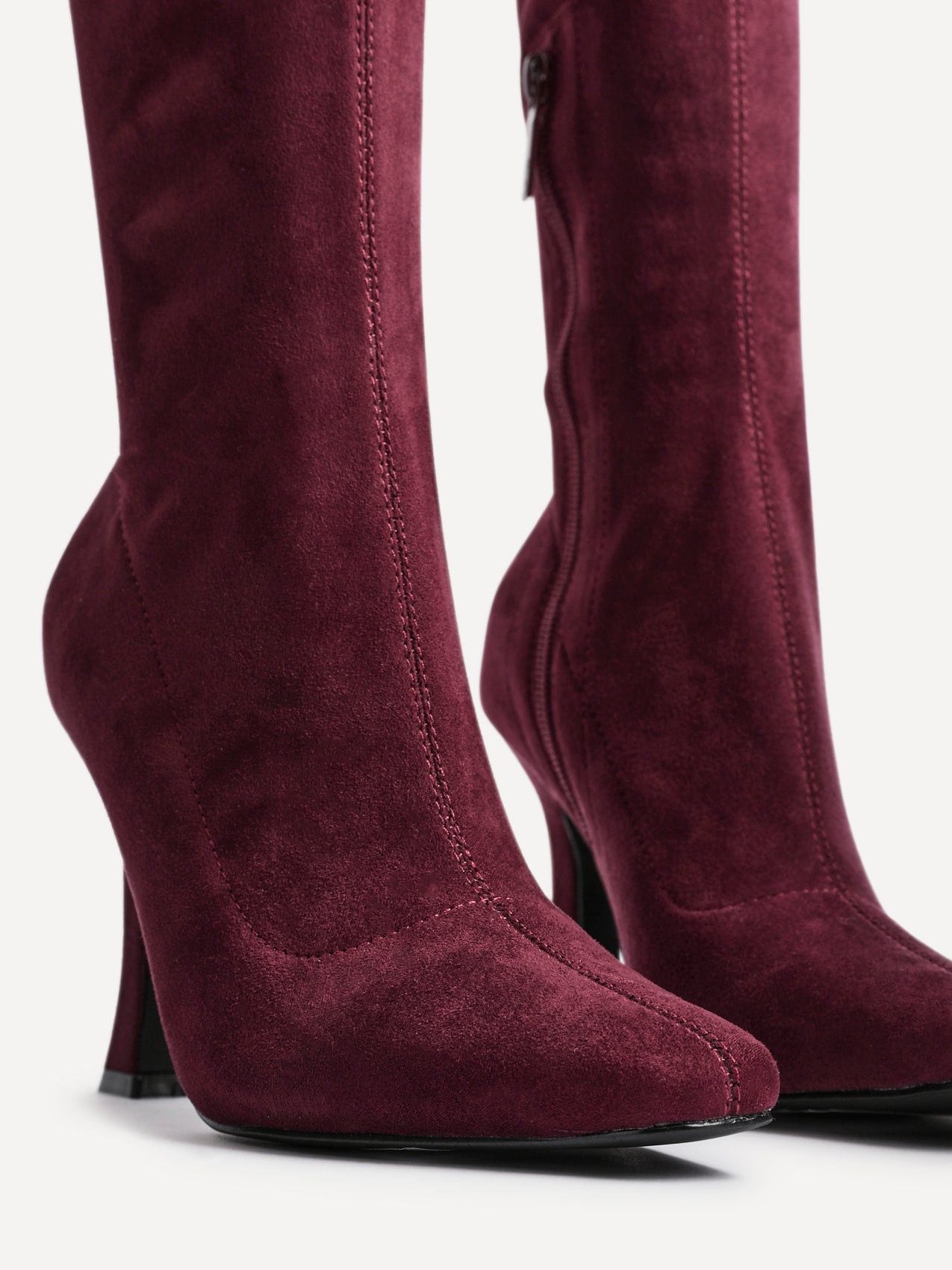 Linzi Gabrielle Burgundy Suede Square Toe Knee High Heeled Boot image 5