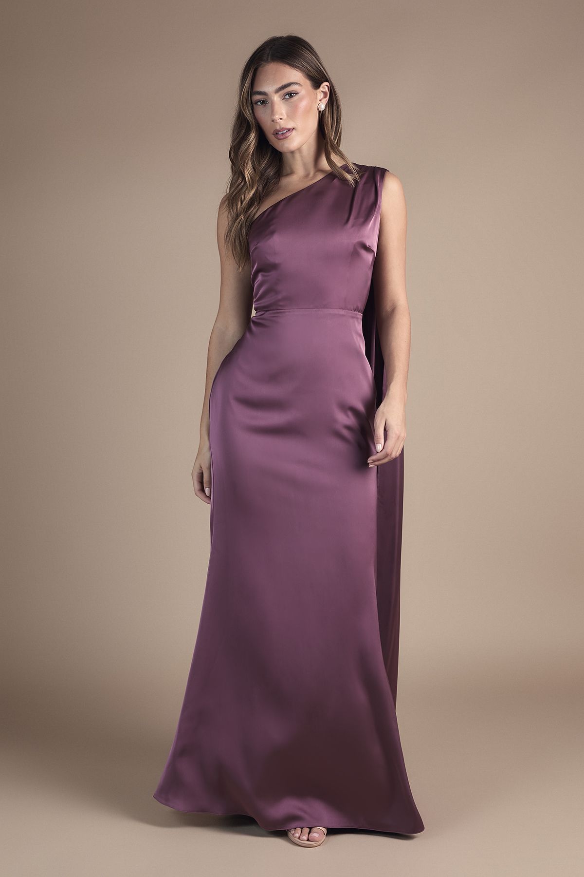Coast Coast Honoured Drape One Shoulder Satin Maxi Bridesmaid Dress Dark Mauve
