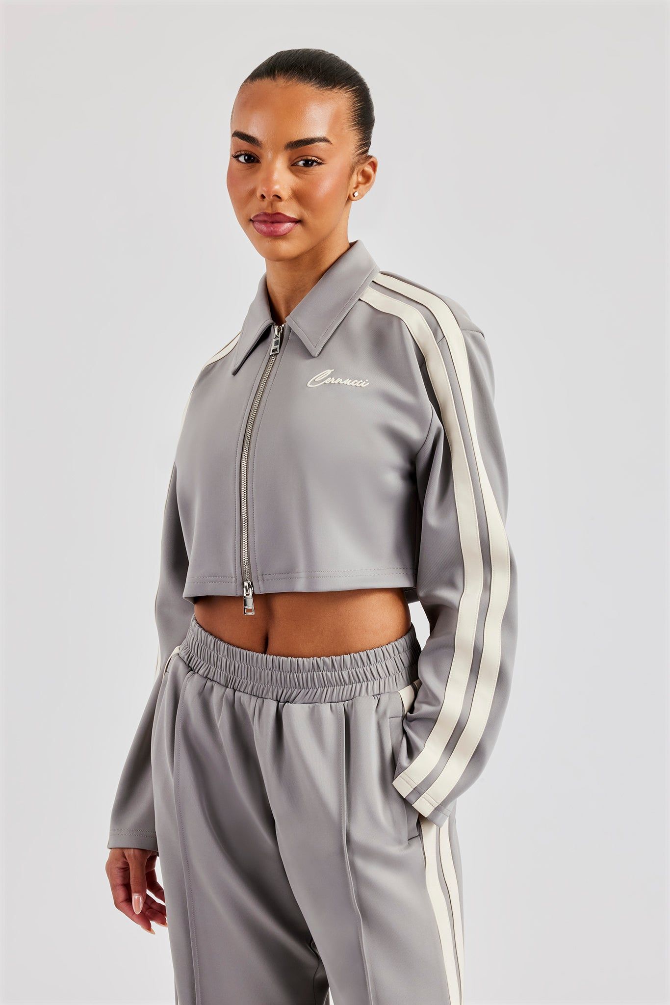 Cernucci Taping Cropped Harrington Jacket - Grey image 3