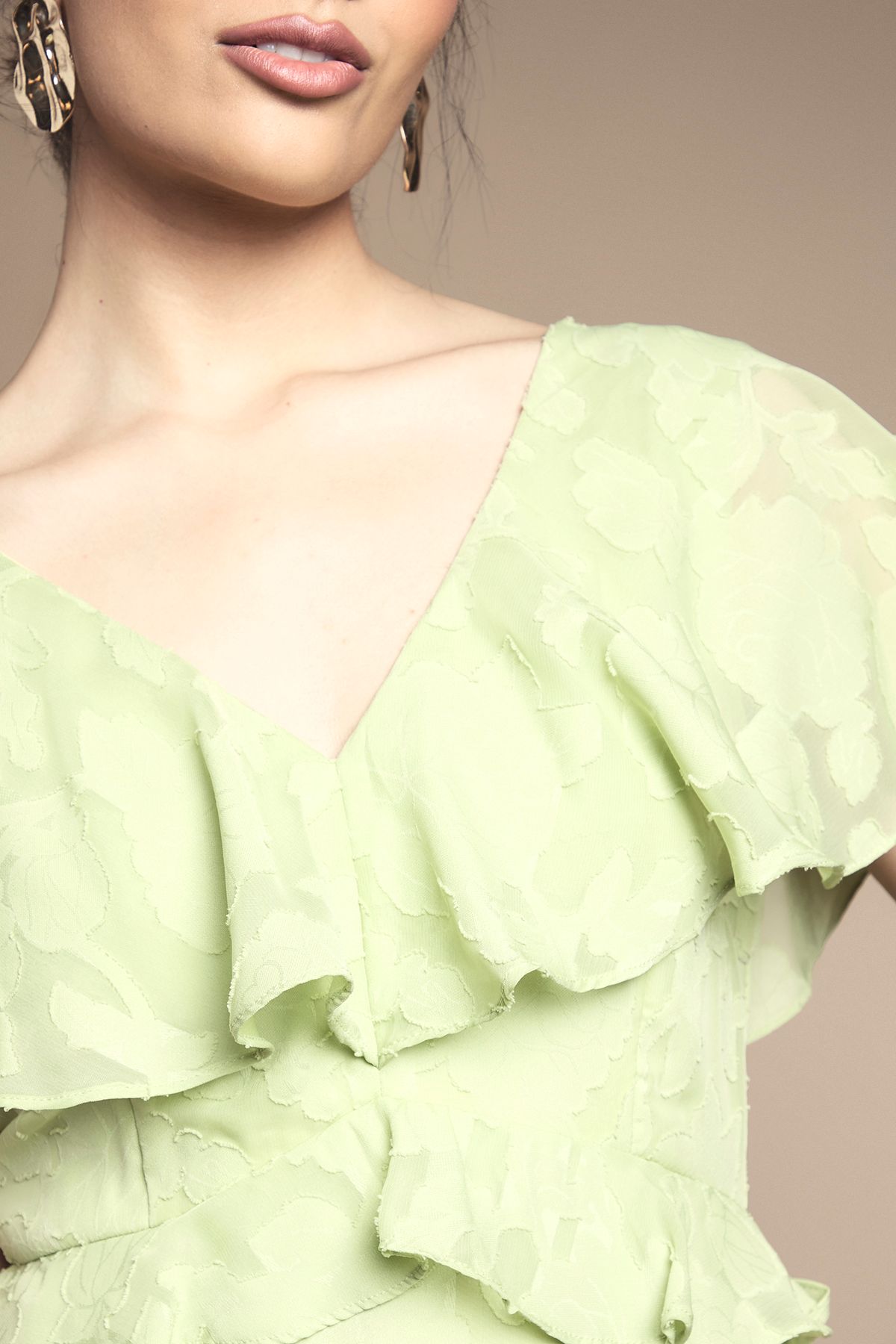 Oasis Jacquard Ruffle Maxi Dress Chartreuse image 5