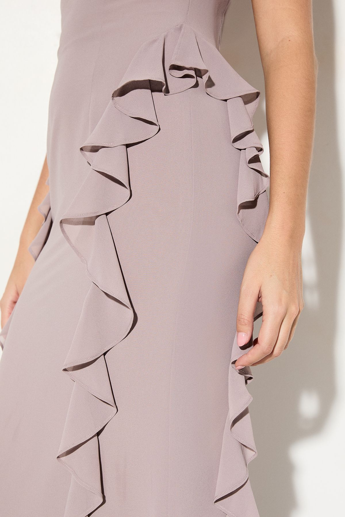 MissPap Ruffle Detail Open Back Maxi Dress Mink image 4